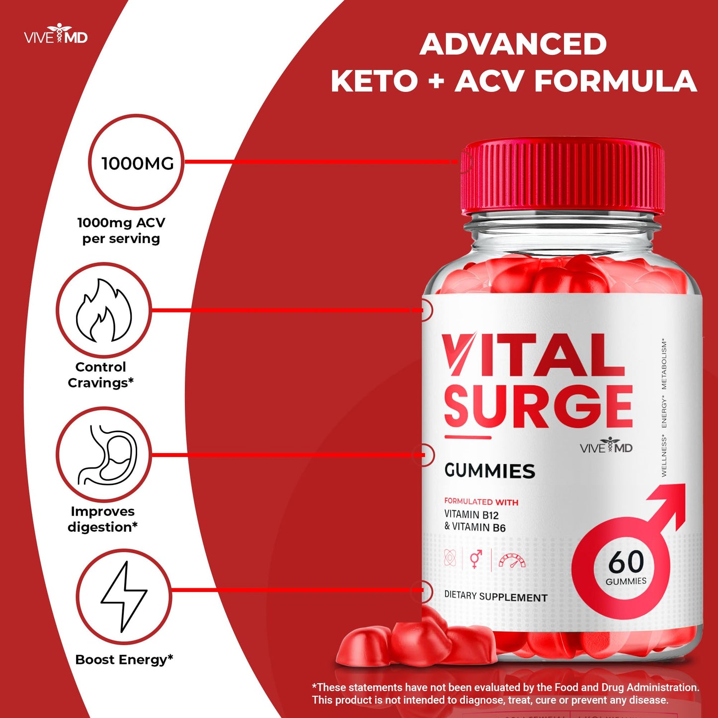 VIVE MD Vital Surge ACV Gummies 180 Count
