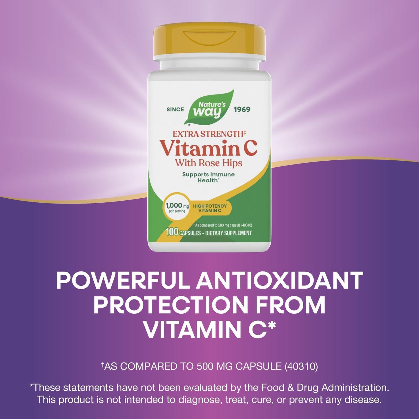 Nature's Way Vitamin C with Rose HIPS Extra Strength 1000 mg per Serving, 100 Capsules