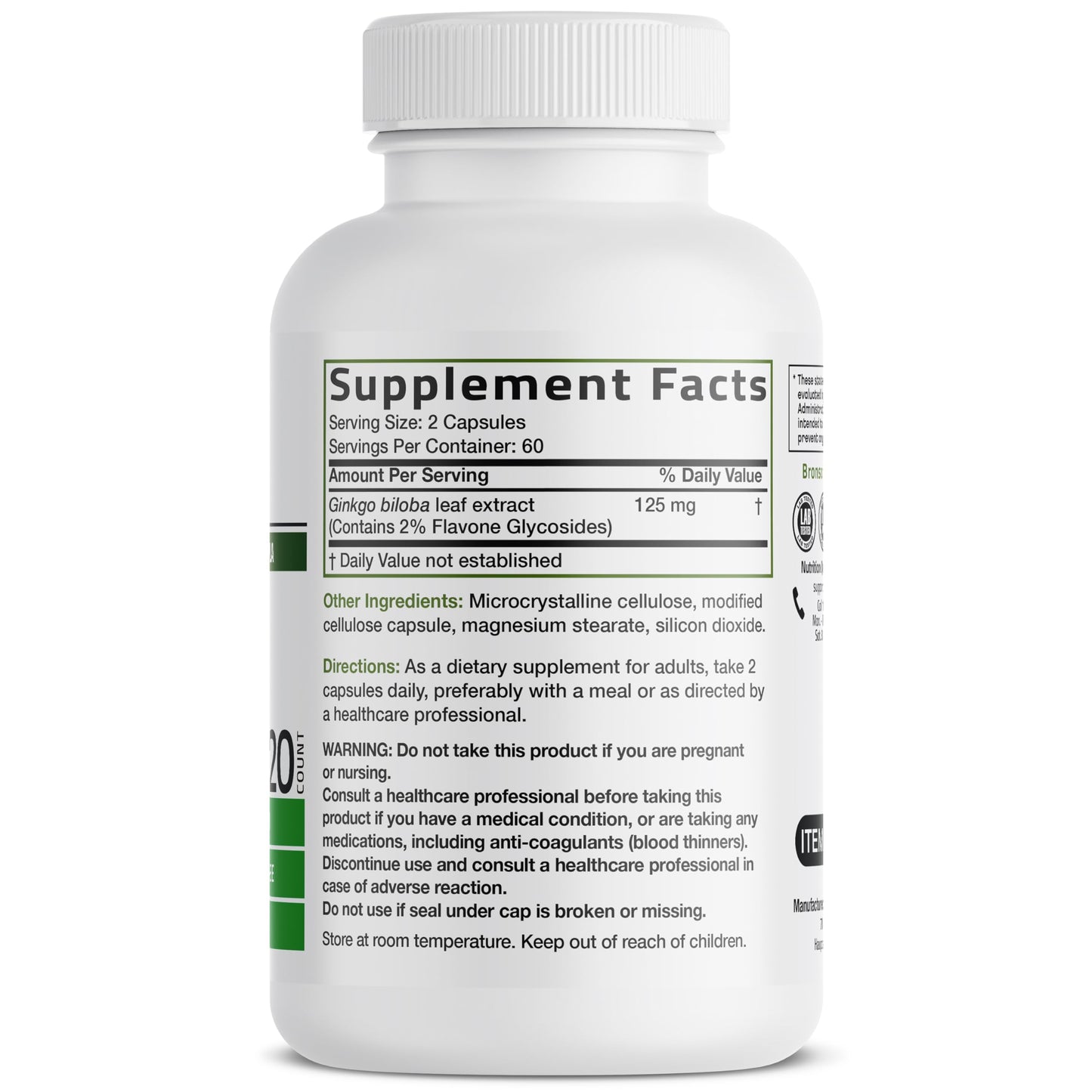 Bronson Ginkgo Biloba Extra Strength Brain & Memory Support, 120 Capsules