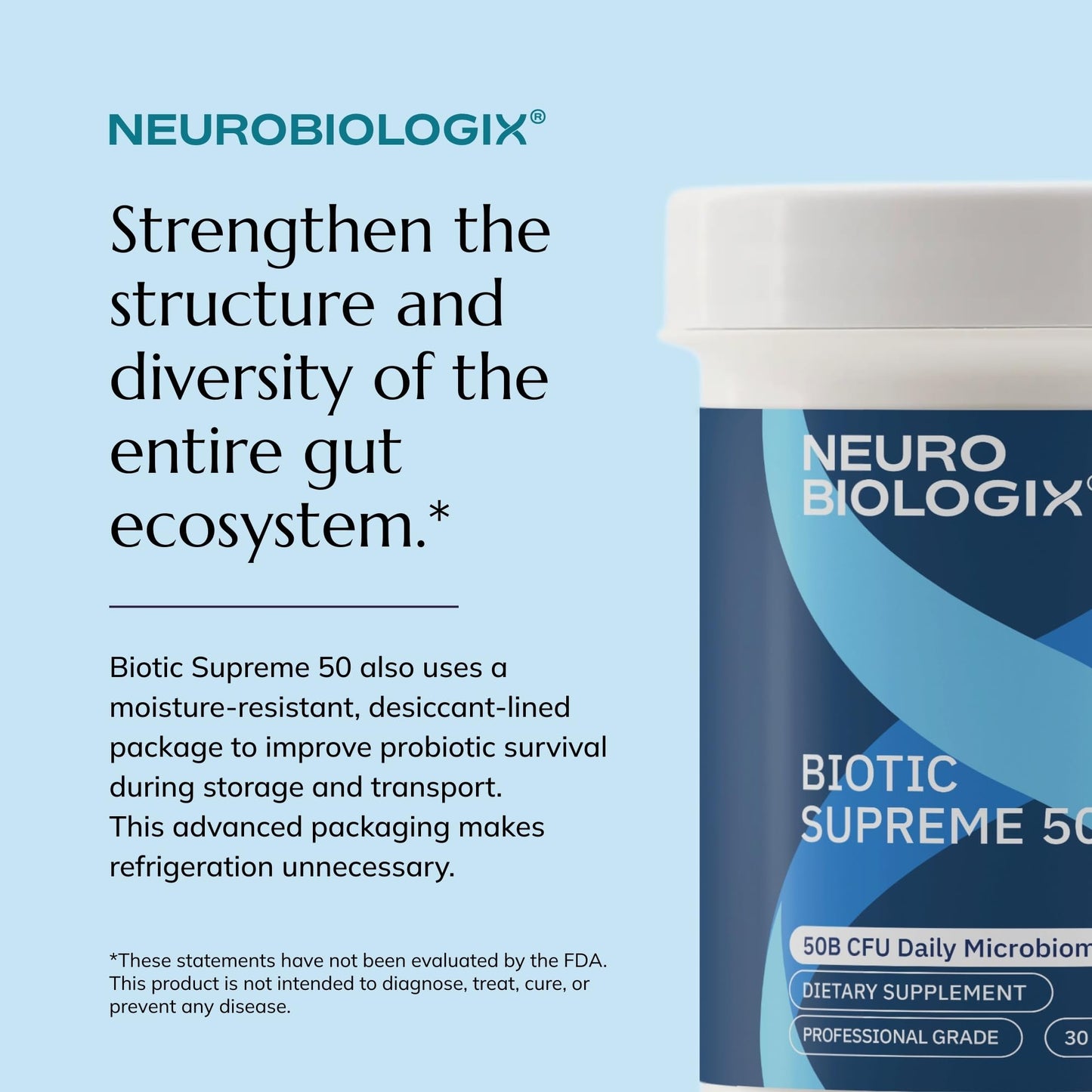 Neurobiologix Biotic Supreme 50, 50 Billion CFU Probiotics with Akkermansia, Saccharomyces boulardii Prebiotic, Supports Gut Flora, Microbial, Digestive & Immune Health, 28 Capsules