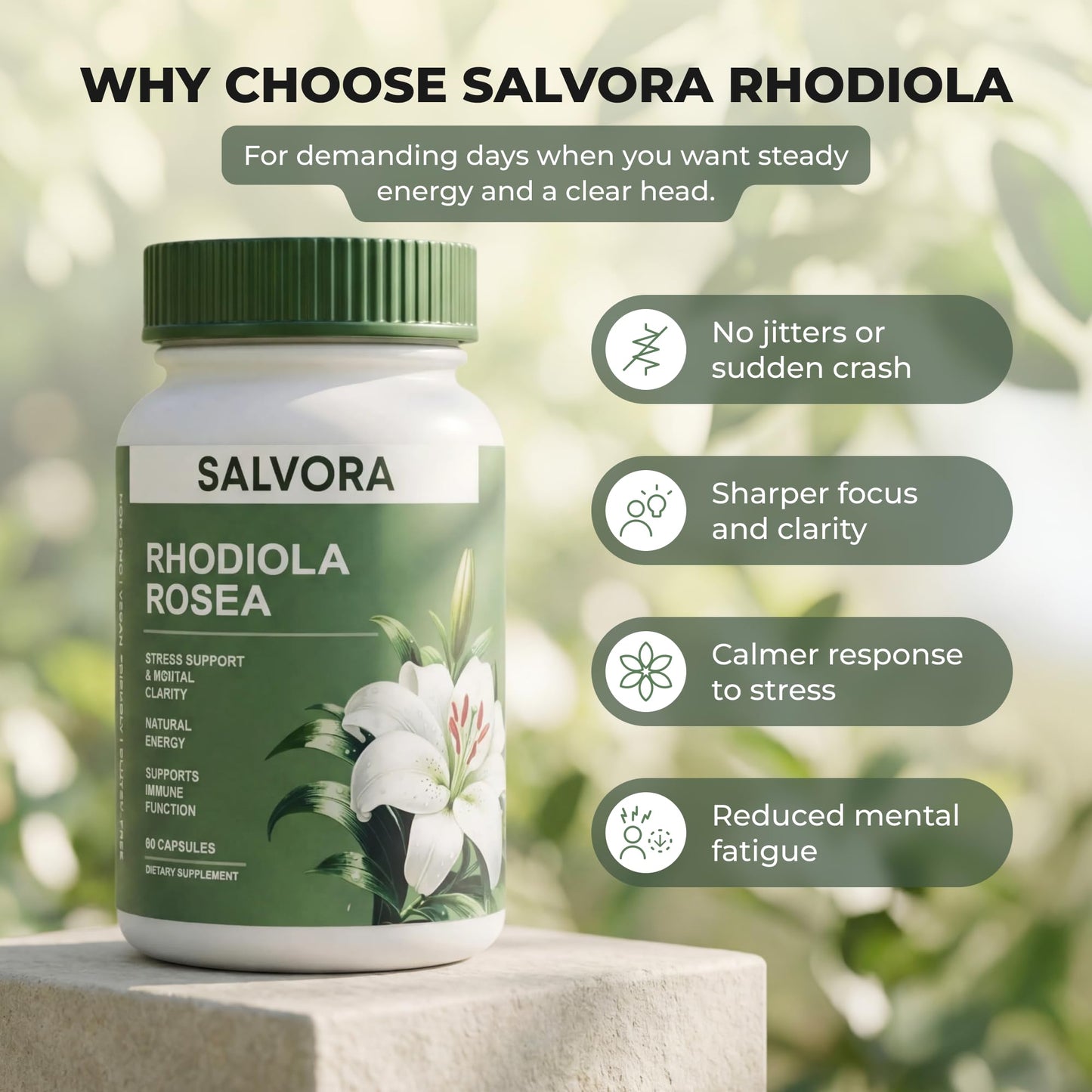 Salvora Rhodiola Rosea Capsule, 60 Count