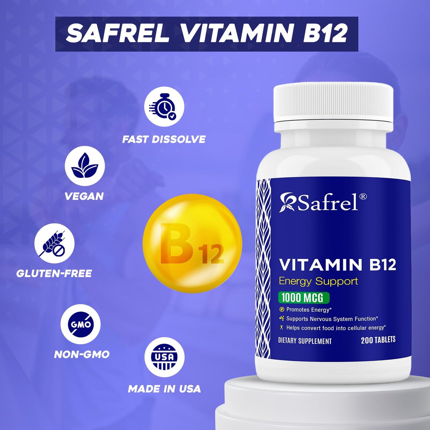 Safrel Vitamin B12 1000 mcg Tablet, 200 Count