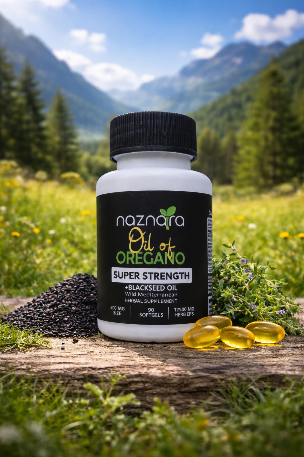 Naznara Wild Oil of Oregano with Blackseed Oil Softgels 90