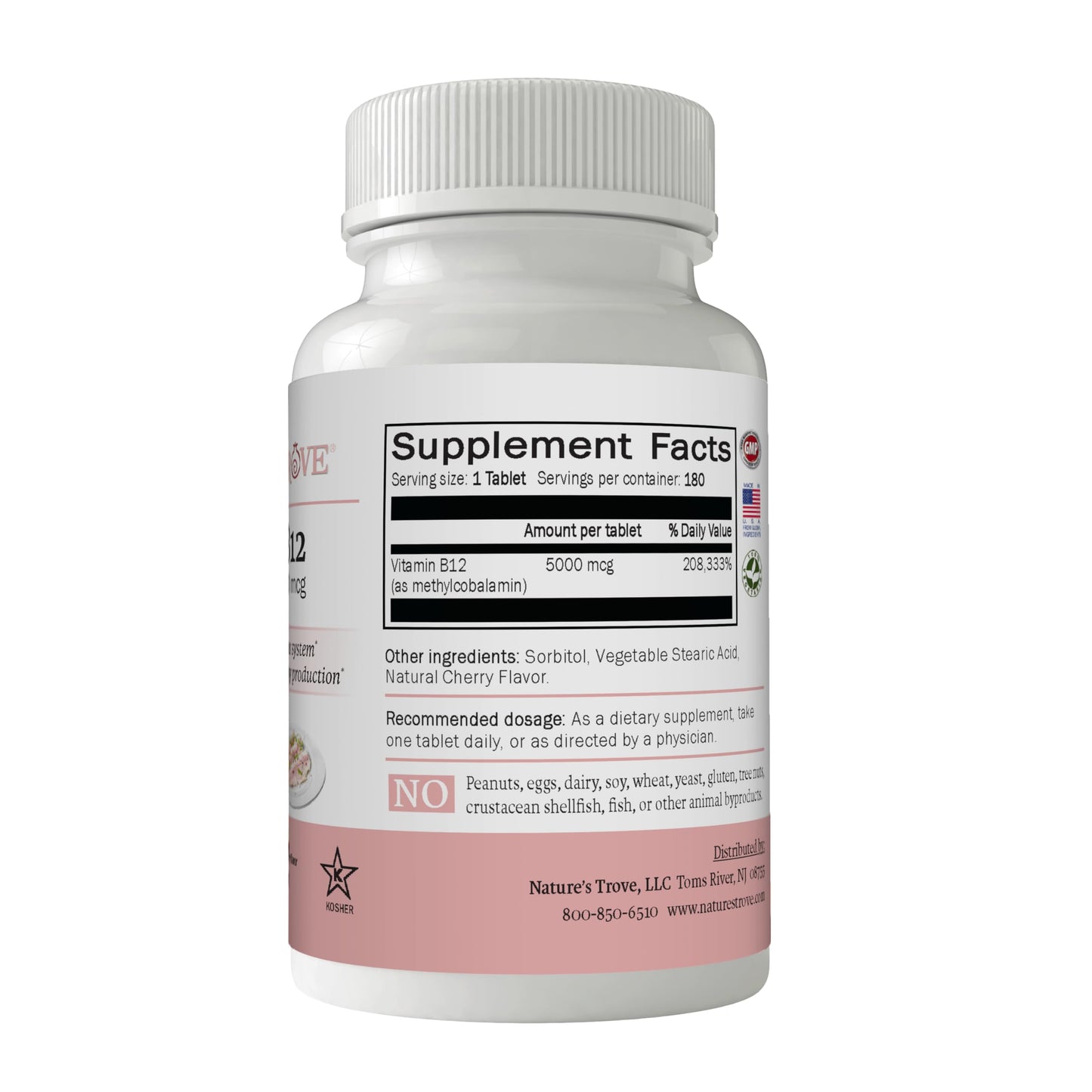 Nature's Trove Vitamin B12 Methylcobalamin 5000 mcg Chewable Vitamins, 180 Count