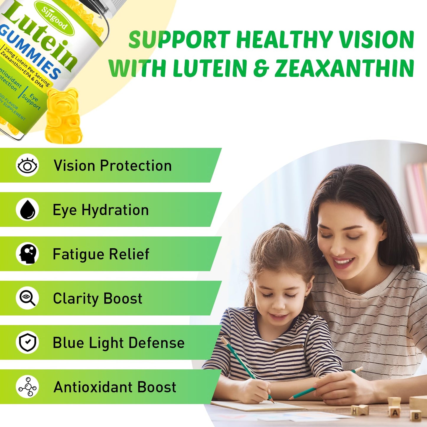 Sijigood Lutein and Zeaxanthin Supplements Gummies with Astaxanthin & Bilberry Extract Eye Vitamins with Omega-3, Vitamins A, C, E, D3 & Zinc for Vision Health Sugar Free, Mango Flavor, 60 Count