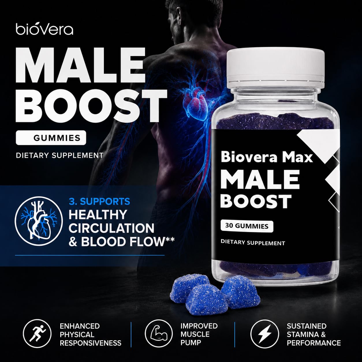 Biovera Max BioVera Male Boost Gummies for Men's Vitality, Stamina & Energy Gummy, 4.23