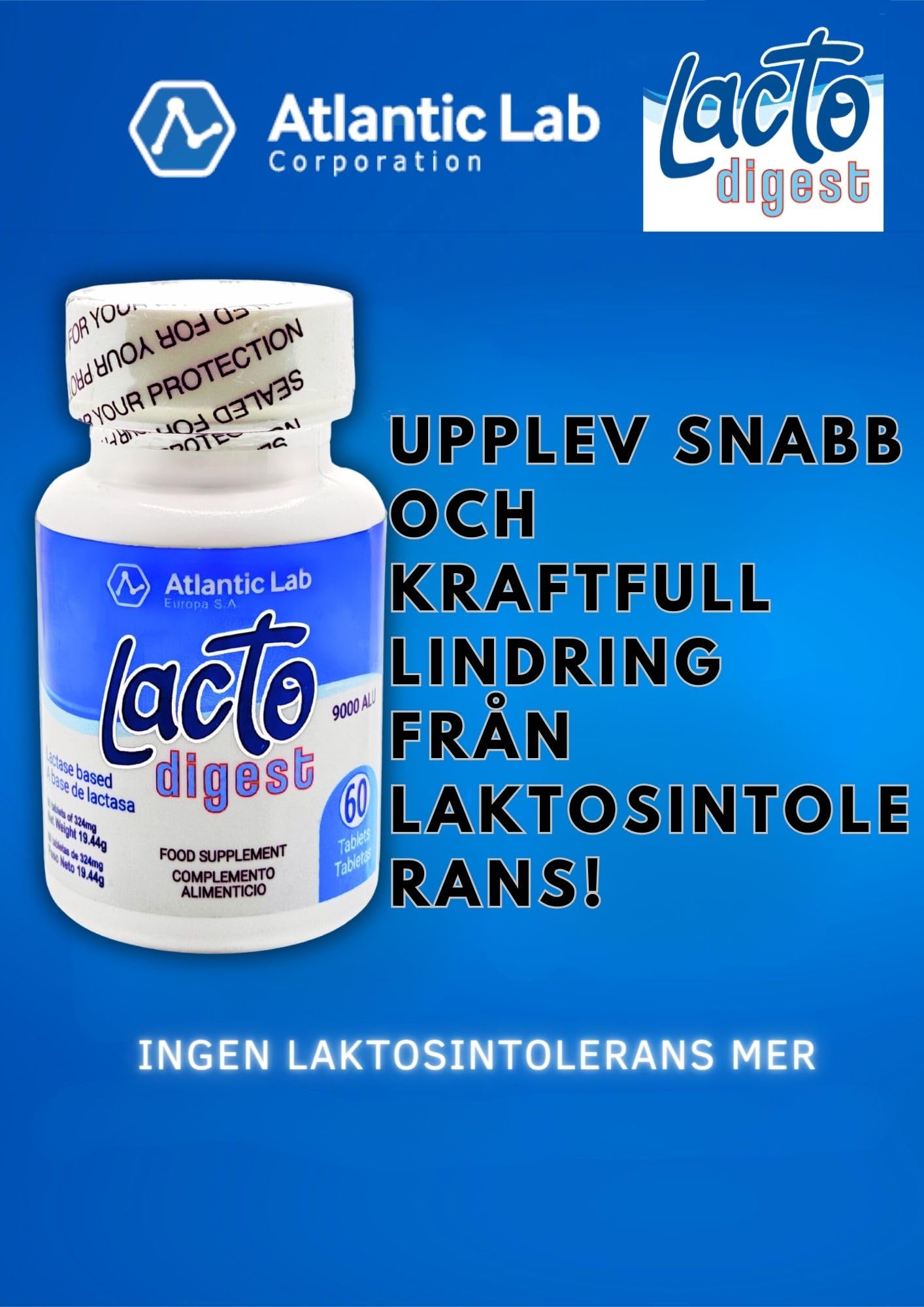 Lactodigest LactoDigest Fast & Strong Natural Lactose Intolerance Relief, 9000 FCC Lactase Enzyme Caplets 60