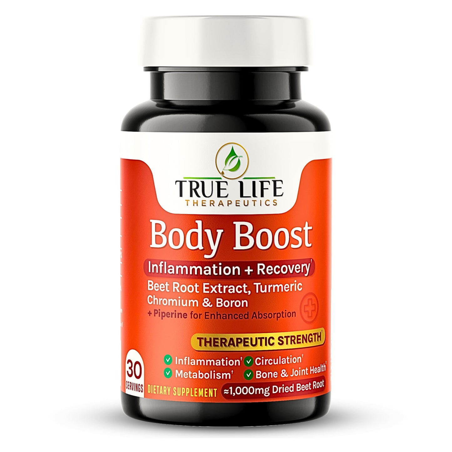 True Life Therapeutics Body Support Tablets Beet Root Extract, Turmeric, Boron & Chromium – Supports Inflammation, Circulation, Hormonal Balance & Metabolic Function, 60 Tablets