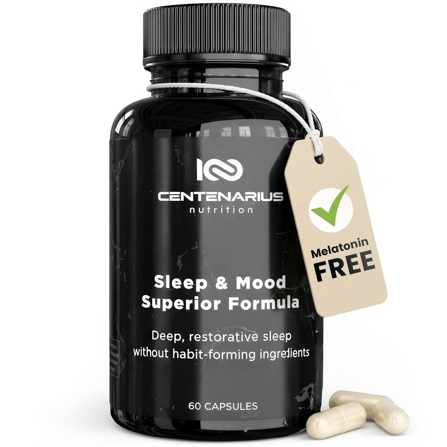 Centenarius Nutrition Sleep and Mood Formula with L-Theanine, 5-HTP, PharmaGABA + More for Sleep + Enhanced Mood & Stress Levels Capsules 60 Count