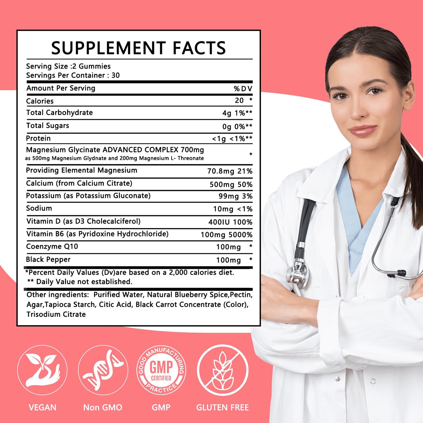WISHSPARK Magnesium Glycinate Gummies 500mg, 60 Gummies
