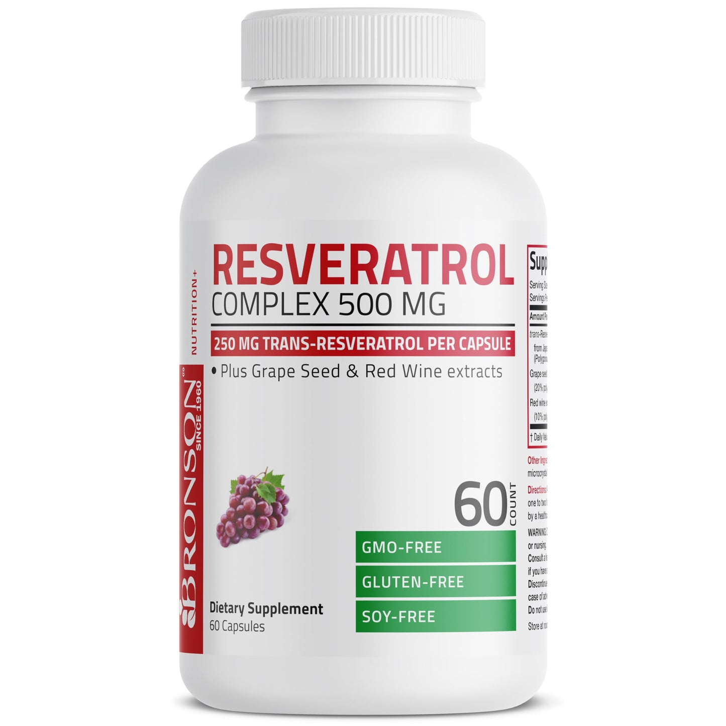 Bronson Resveratrol Complex 500 mg with Grape Seed & Red Wine, 60 Capsules
