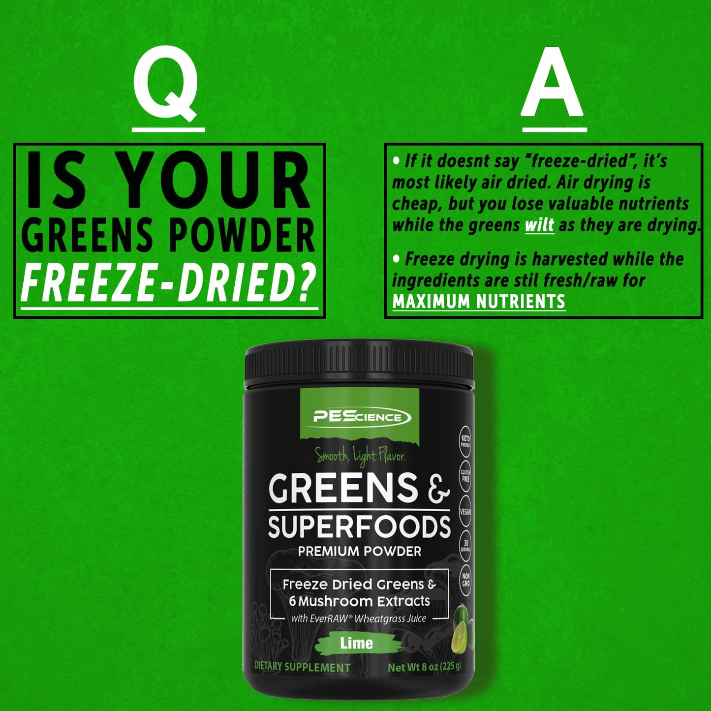 PEScience Greens Powder & Superfoods Lime Flavor, 8 oz