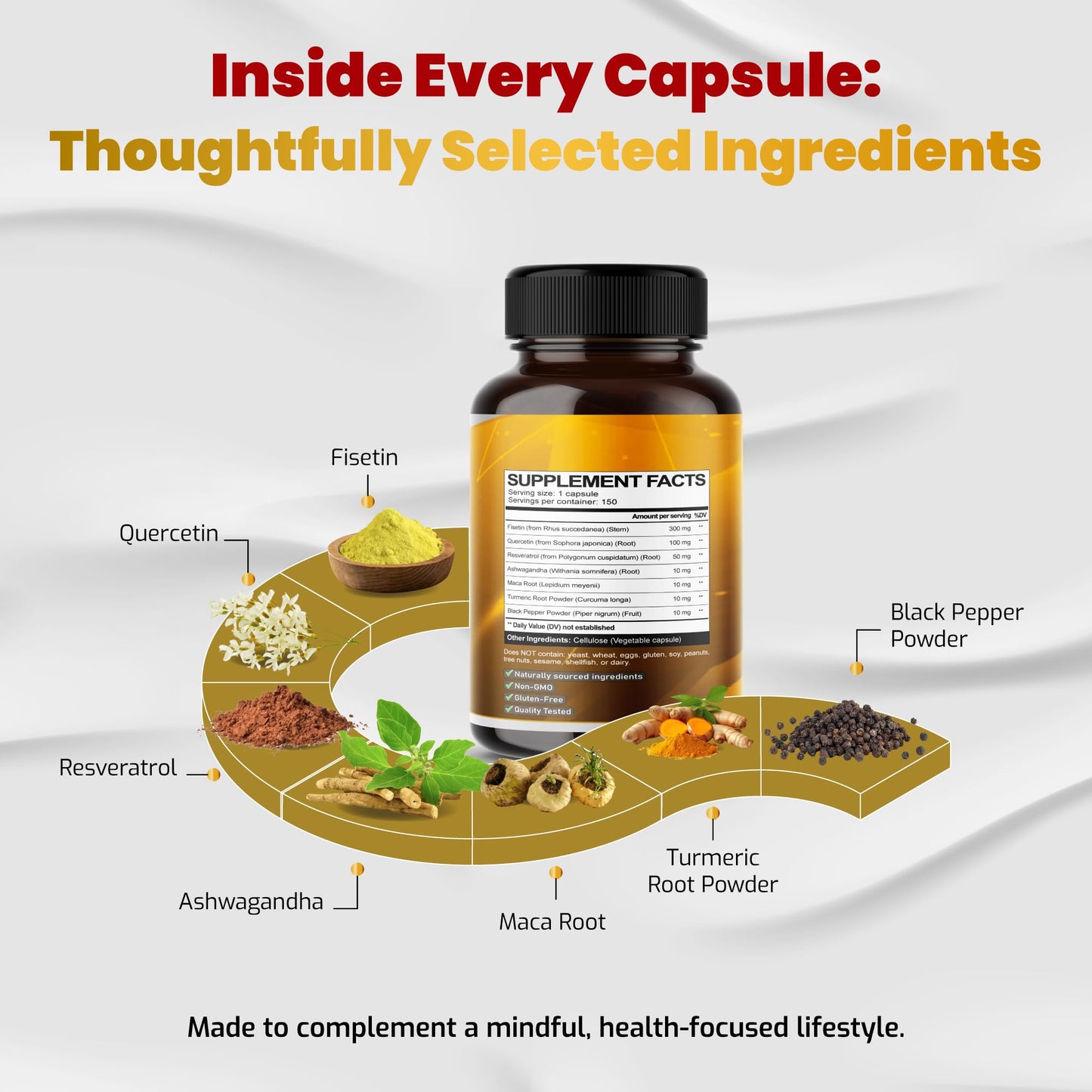 VEGATOT Organic Fisetin Complex 7-in-1 Formula Capsules, 150 Count