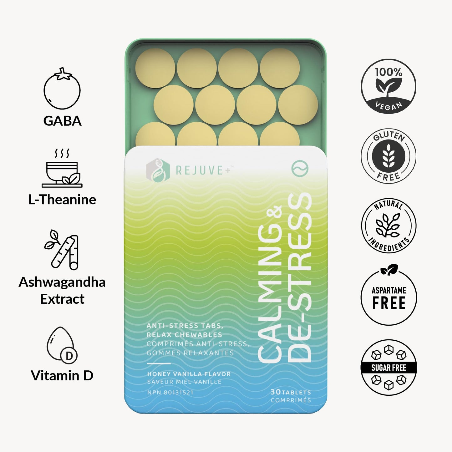 REJUVE+ Calm & Destress Nootropic Supplement – Brain Boost Chewable 30