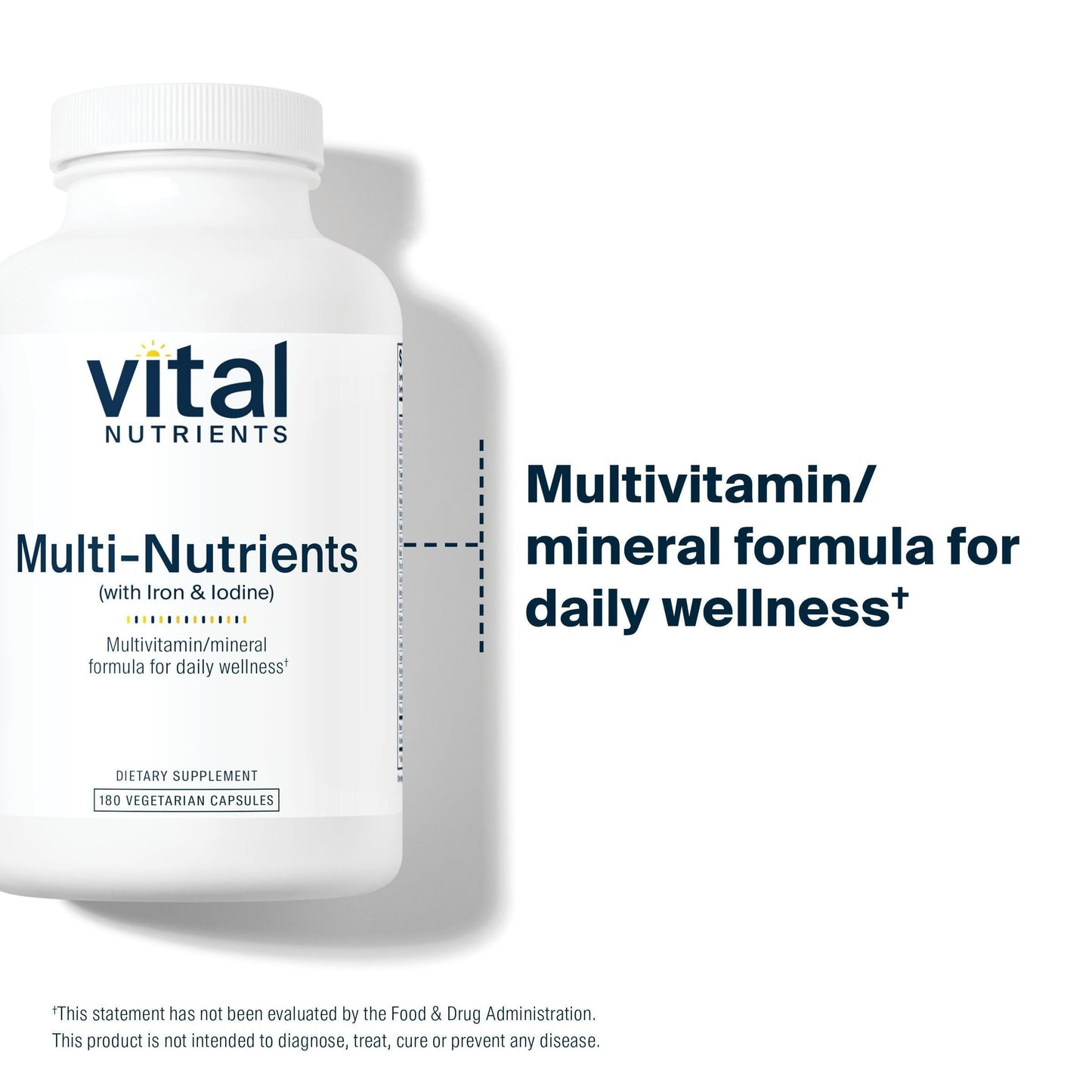 Vital Nutrients Multi-Nutrients with Iron and Iodine - Vegetarian Multivitamin and Mineral Supplement with Iron, 180 Capsules