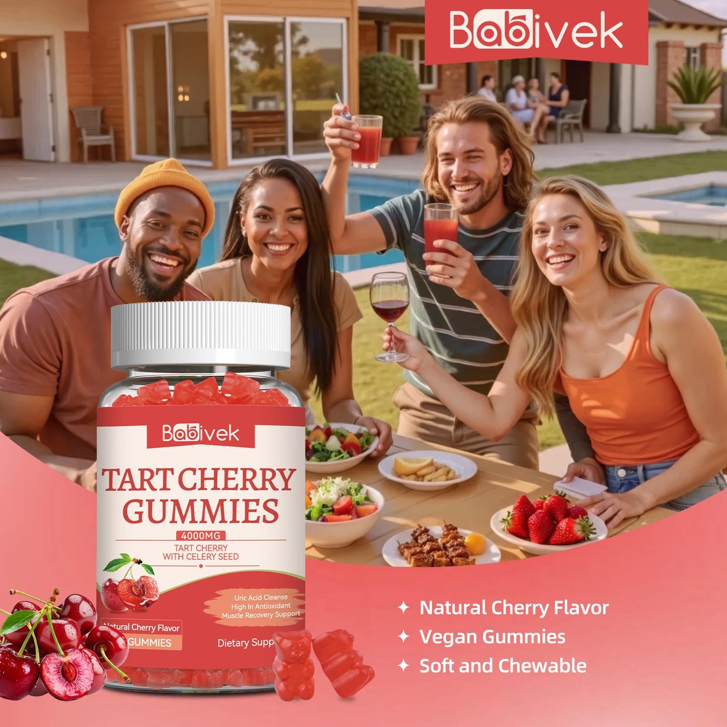 Babivek Tart Cherry Gummies with Celery Seed Extract 4000mg Gummy 60