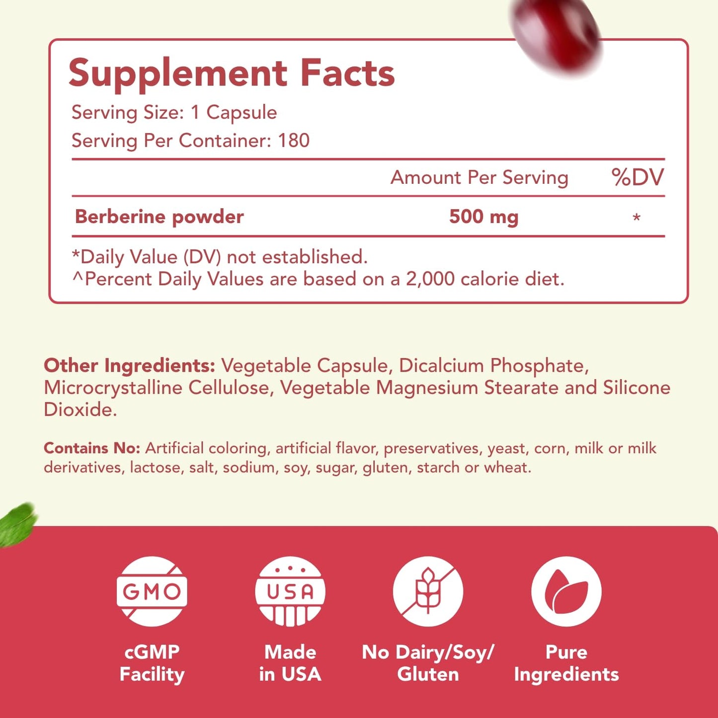 HealthyWayRx Berberine Supplement 500mg with Quercetin Capsules, 180 Count