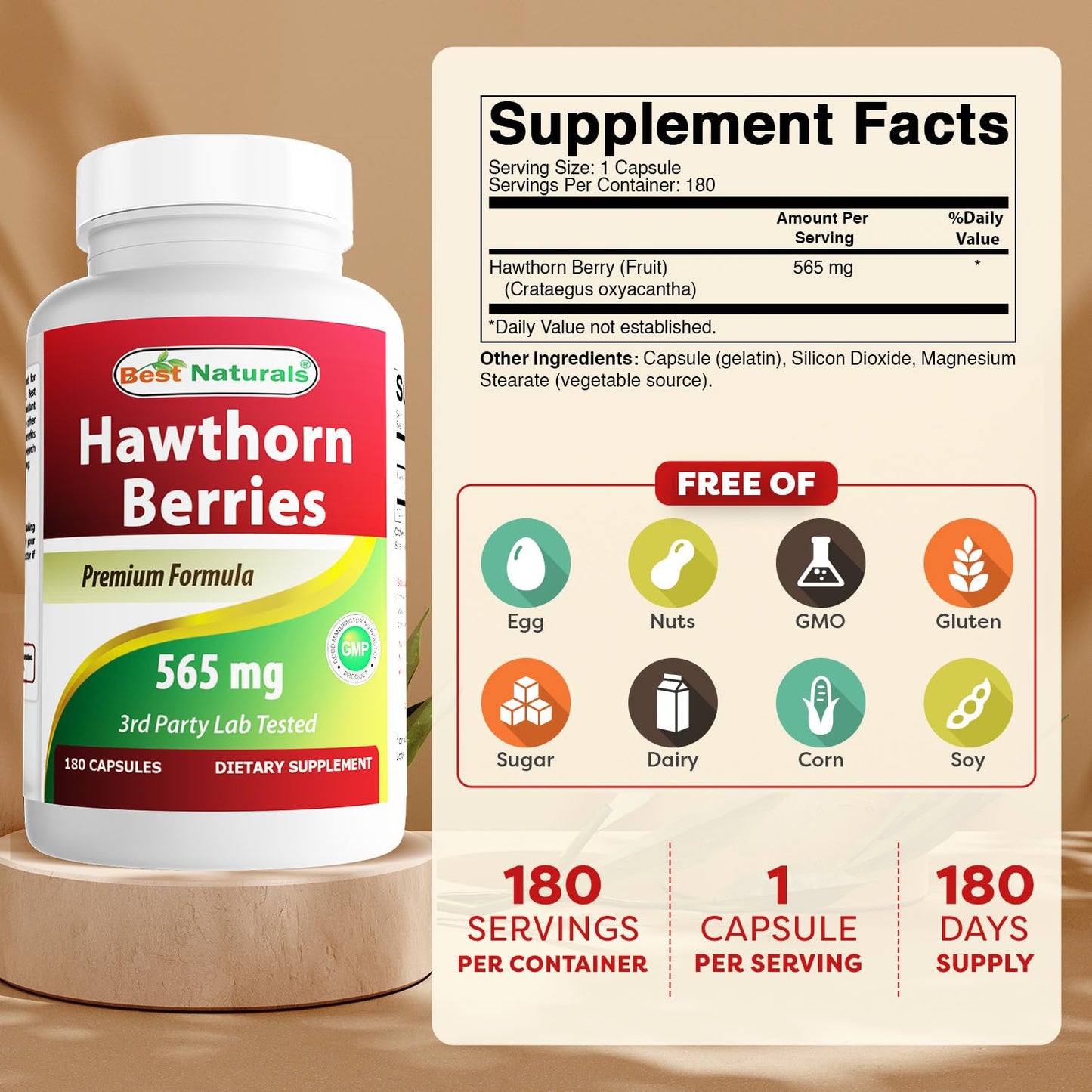Best Naturals Hawthorn Berry 565 mg 360 Capsules