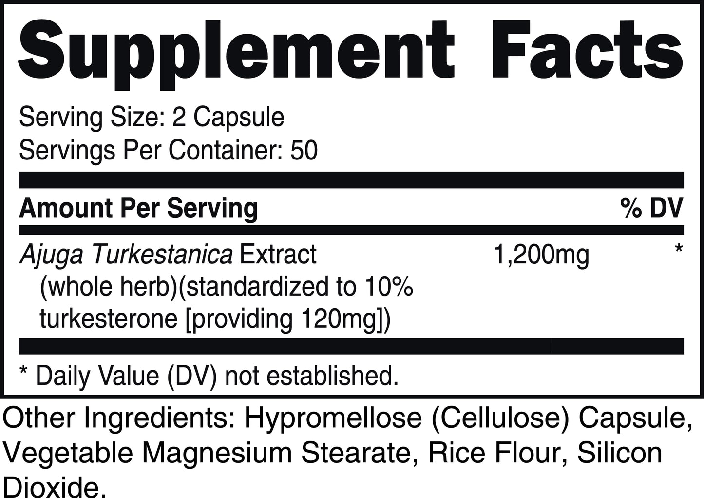Bucked Up Turkesterone 1200mg Ajuga Turkestanica Extract Standardized 10% Capsules, 100 Count