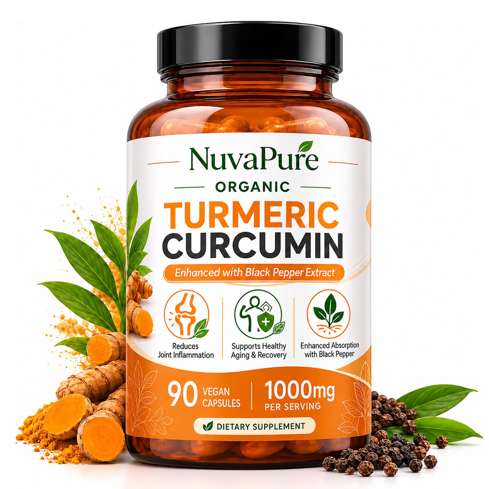 LUXEBARE NuvaPure Turmeric Curcumin with Black Pepper Capsules 90
