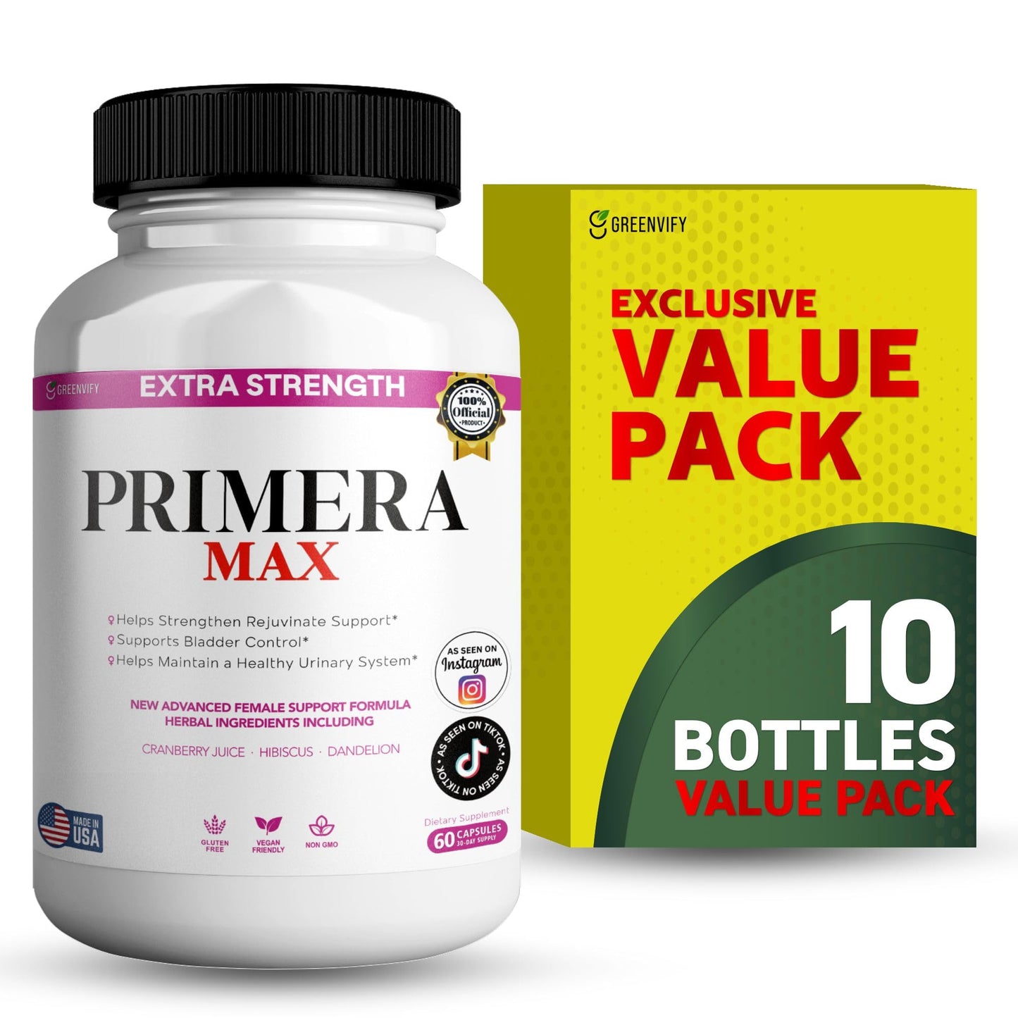 GREENVIFY Primera Max Extra Strength Female Support Capsule 600 Count