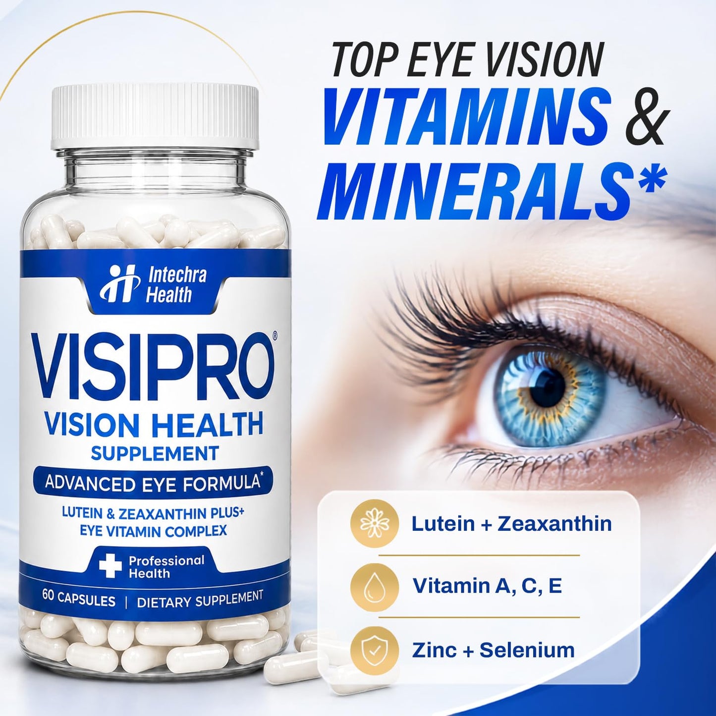 VISIPRO Eye Health Vitamins Daily Vision Support - Lutein & Zeaxanthin Capsule, 60 Capsules