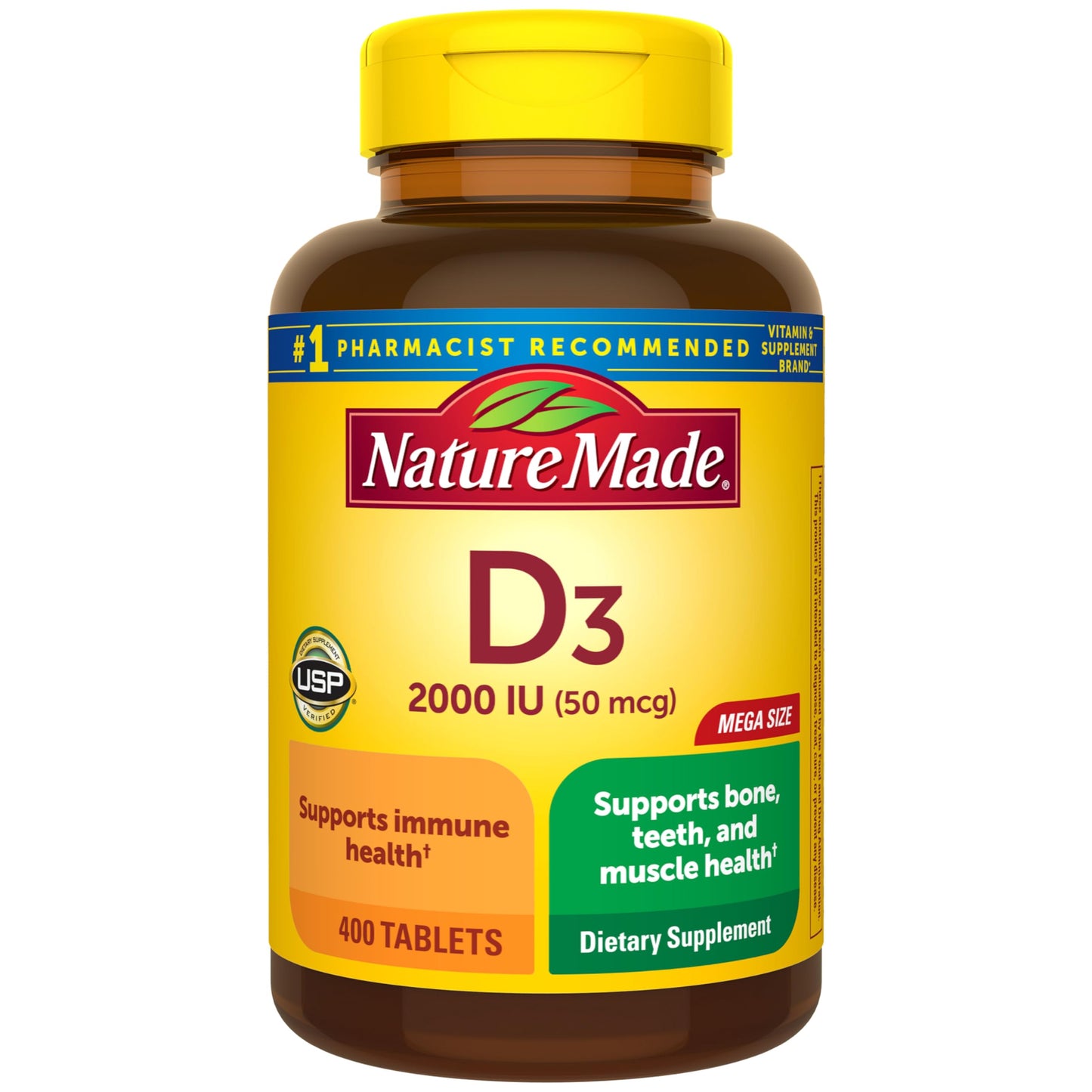 Nature Made Vitamin D3 2000 IU (50 mcg) Vitamin D Supplement for Bone, Teeth, Muscle and Immune Health Support, 400 Tablets