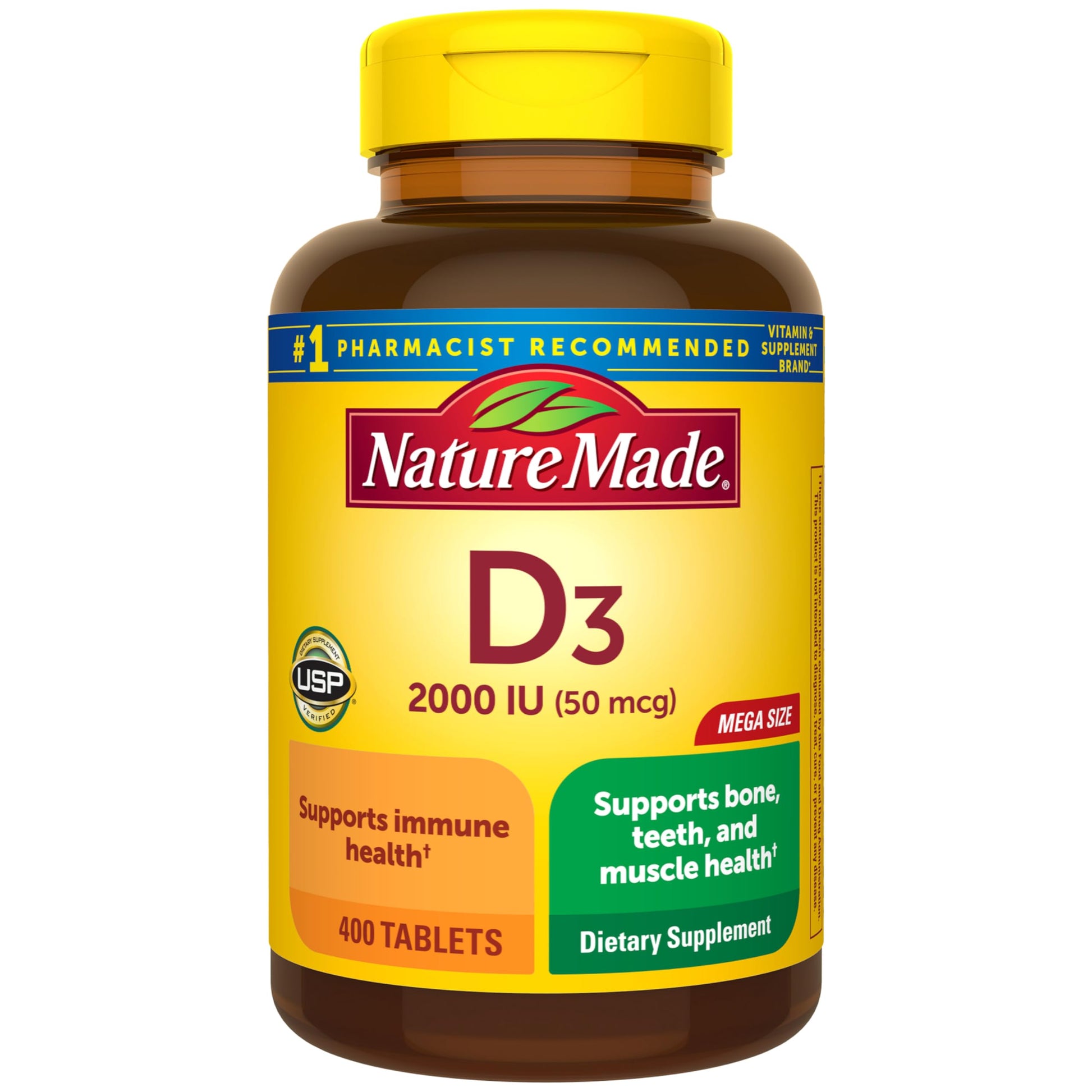 Nature Made Vitamin D3 2000 IU (50 mcg) Vitamin D Supplement for Bone, Teeth, Muscle and Immune Health Support, 400 Tablets