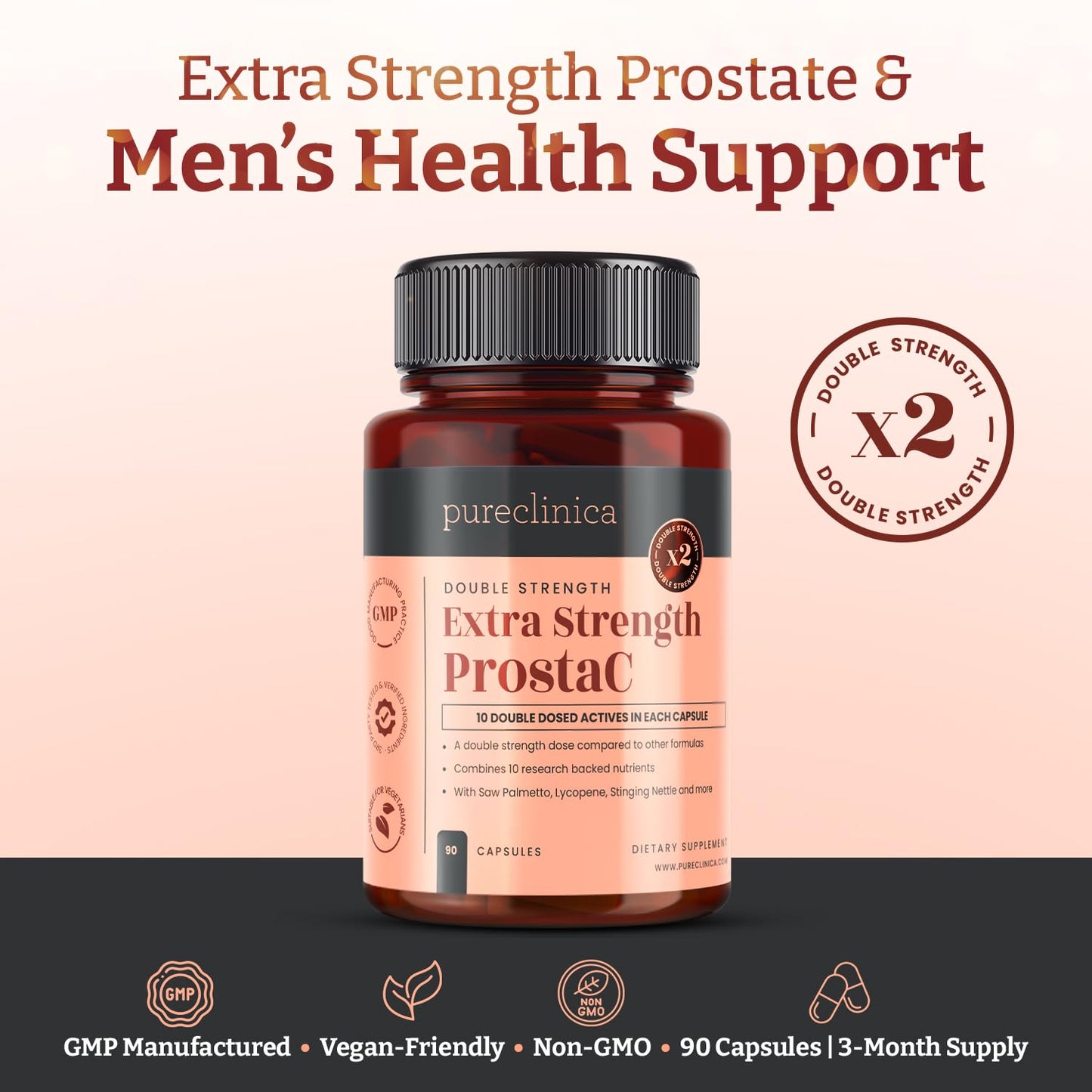 PureClinica ProstaC Extra Strength Prostate Support Tablets, 90 Count