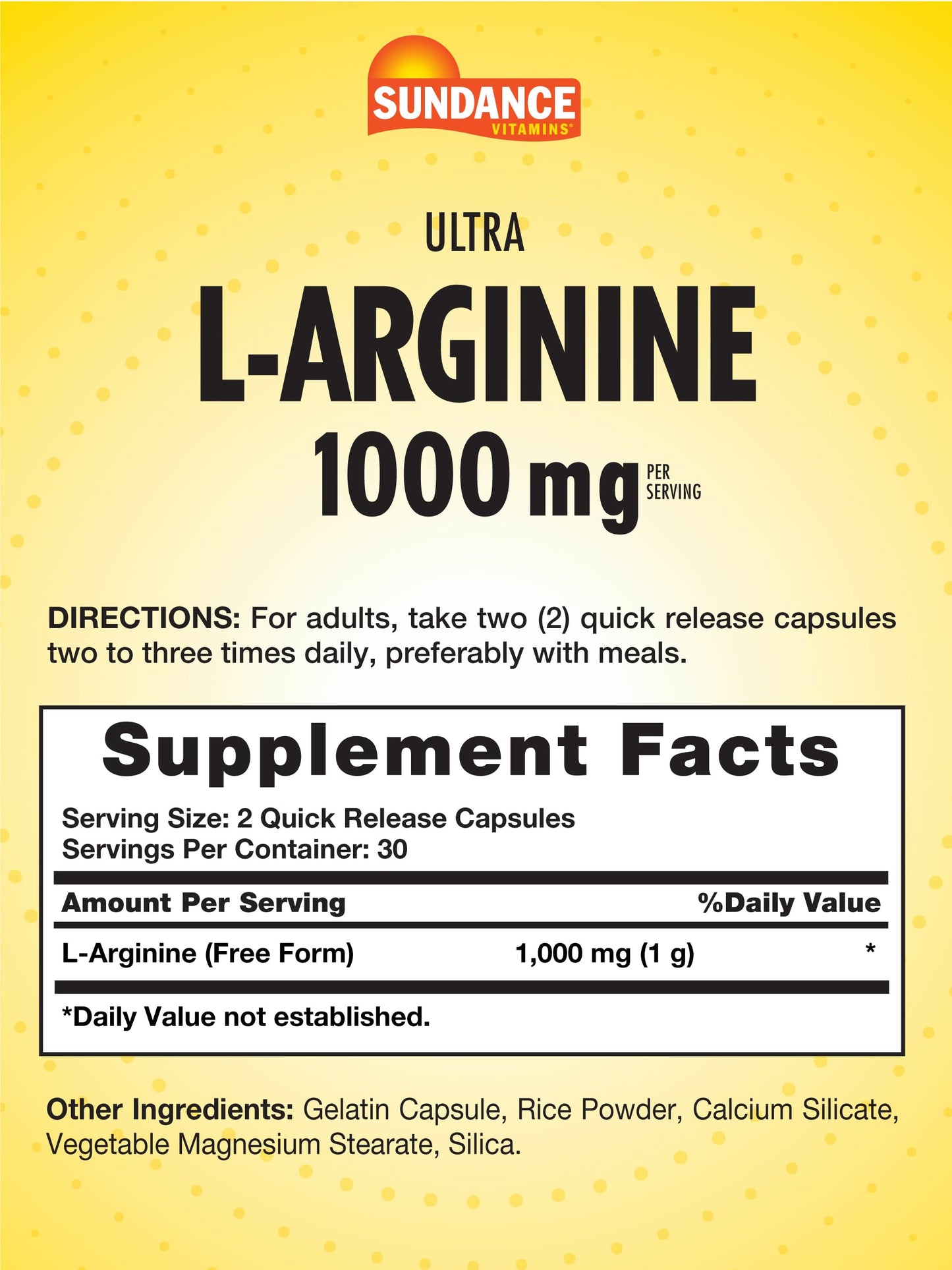 Sundance L-Arginine 1000mg Capsules, 60 Count