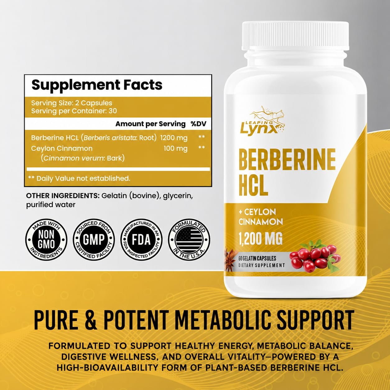 Leaping Lynx Berberine HCl 1200mg Capsule 60 Capsules