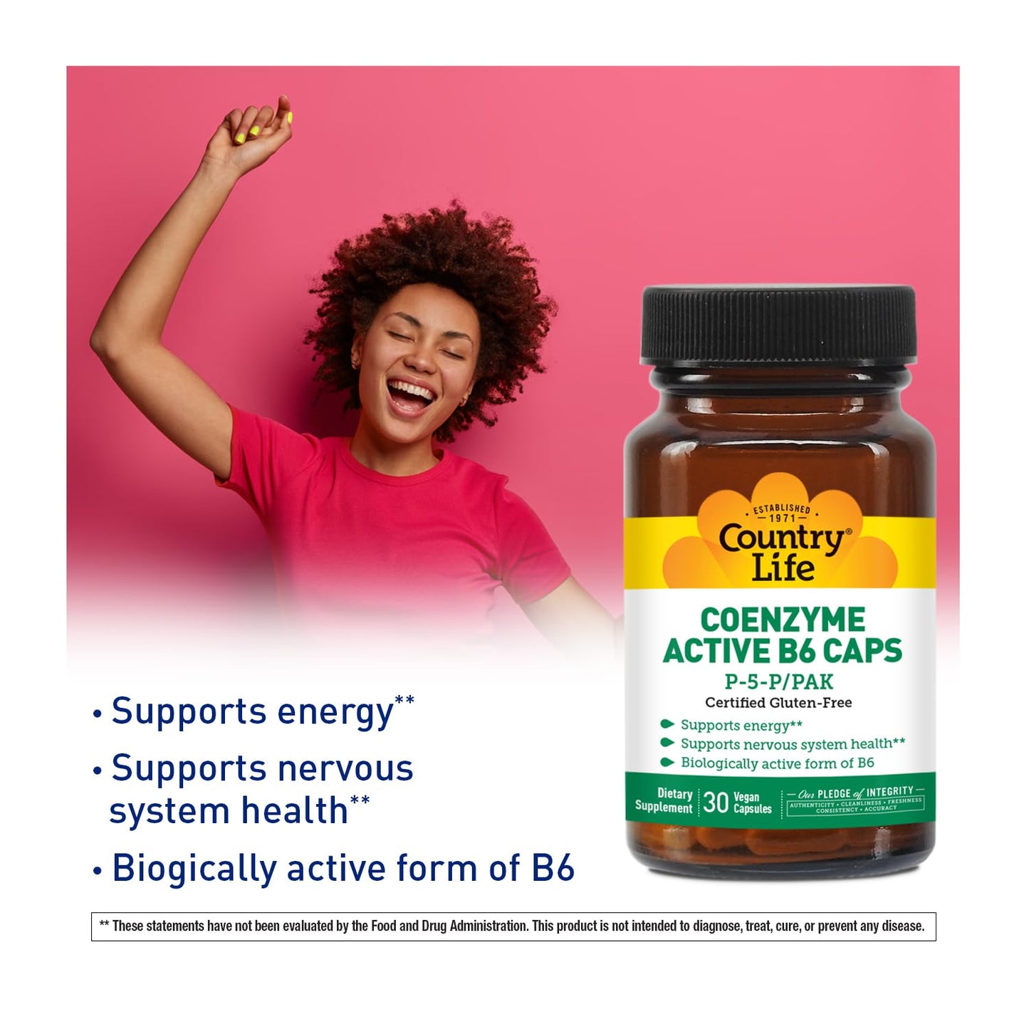 Country Life Coenzyme Active B-6 Vitamin B6 50mg, 30 Vegetarian Capsules