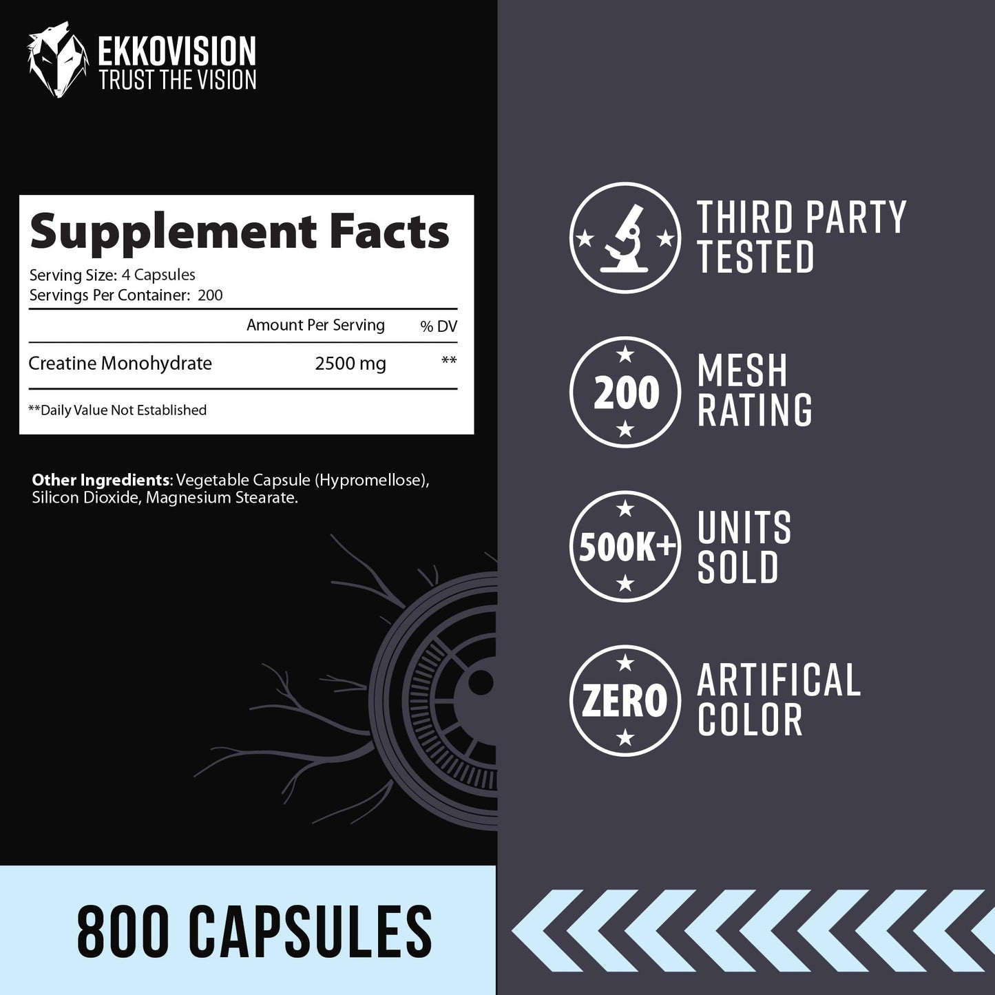 Ekkovision Creatine Monohydrate Capsules 200 Count