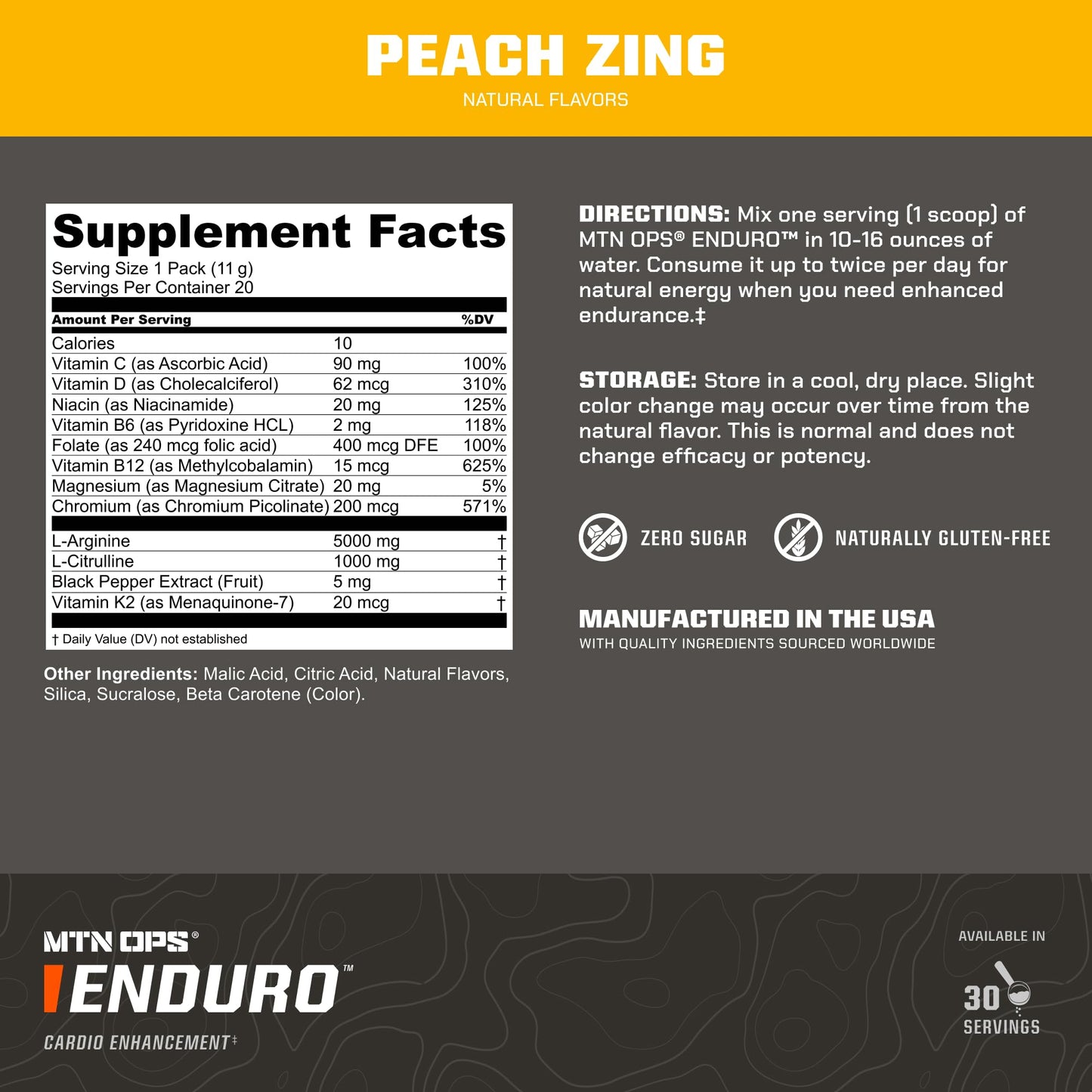 MTN OPS Enduro Nitric Oxide Stim Free Pre Workout Powder 11.6 Ounces