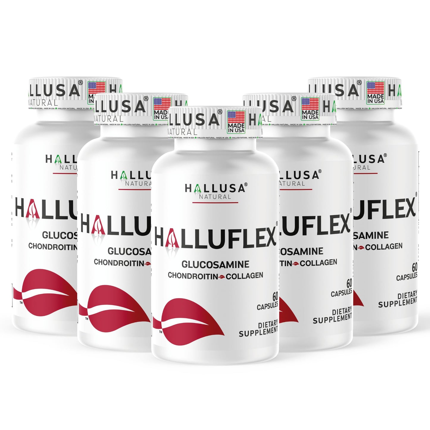 Hallusa Natural Halluflex 2850mg Glucosamine Chondroitin, MSM & Hydrolyzed Collagen Joint Support Capsule, 300 Capsules