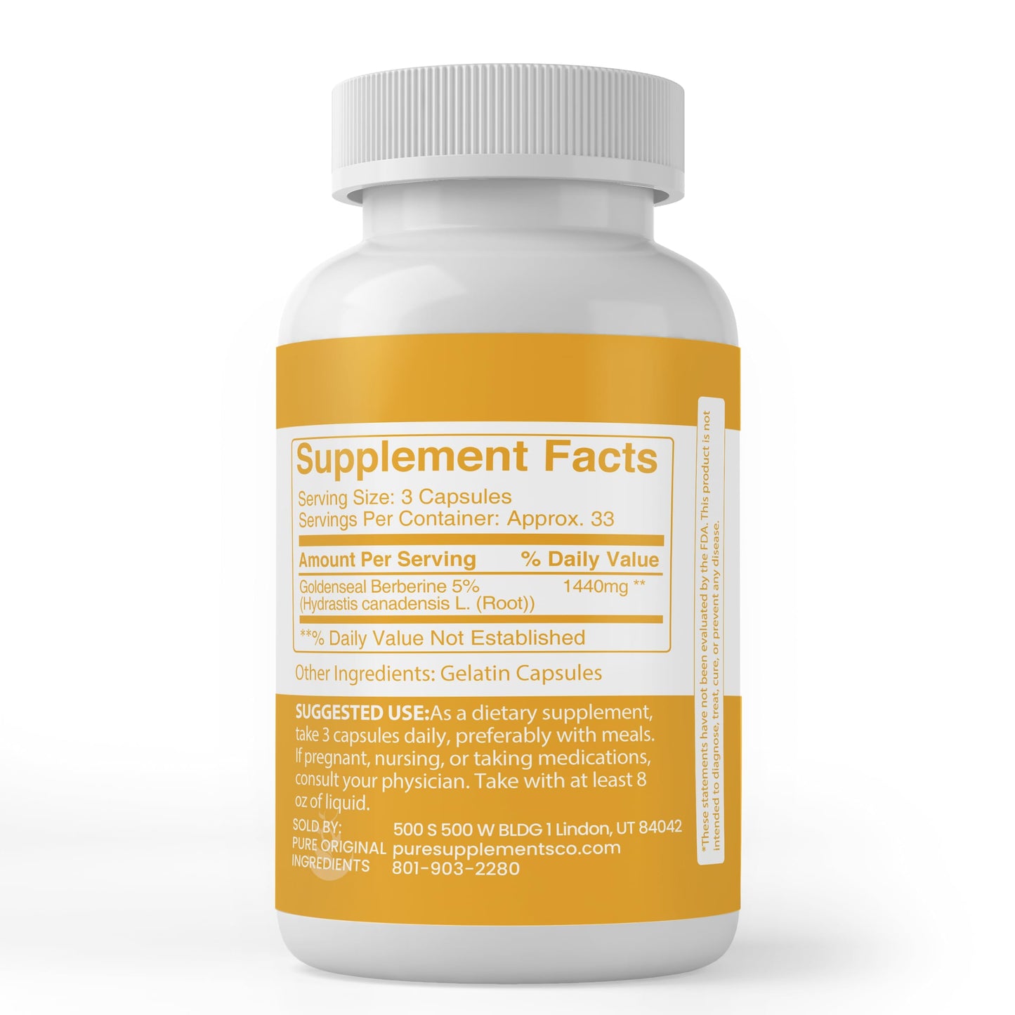 PURE ORIGINAL INGREDIENTS Goldenseal Berberine Capsules, 100 Count