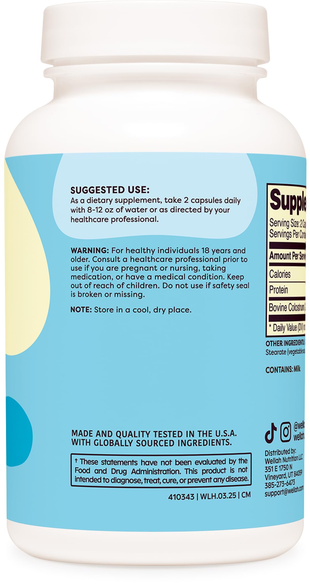 Wellah Pasteurized Colostrum Capsules (1000mg) 120 Capsules