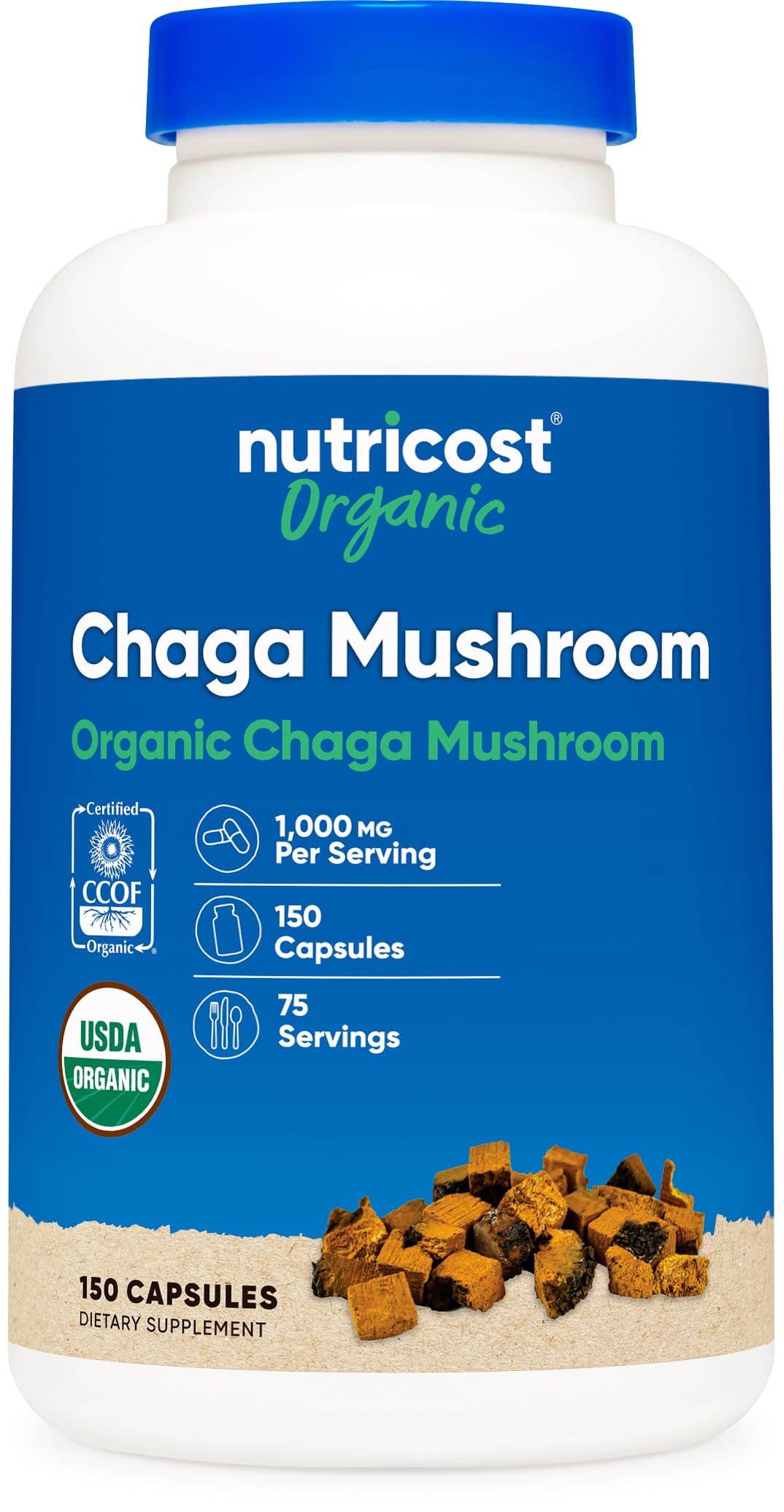 Nutricost Organic Chaga Mushroom (1000mg) Capsules, 150 Count