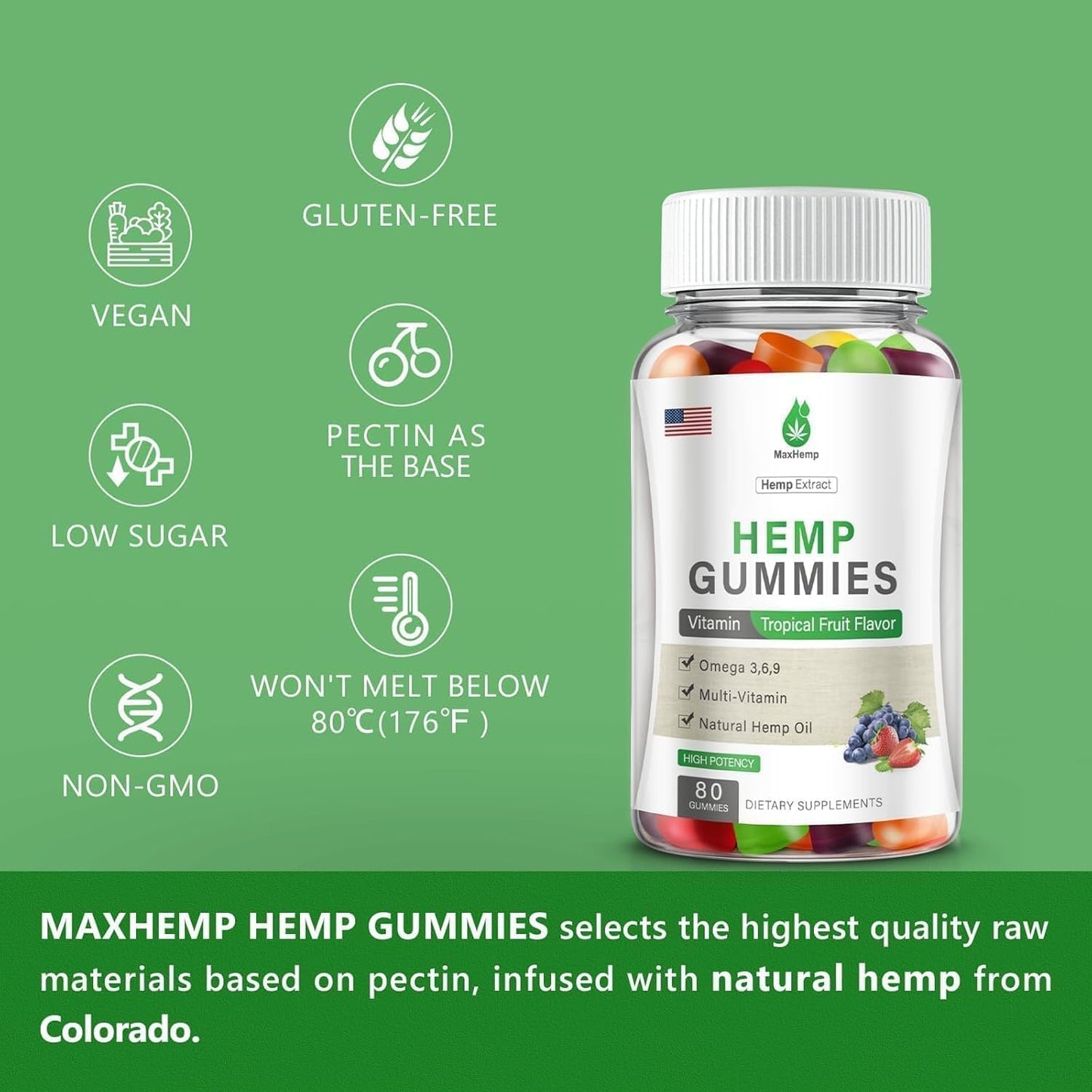 MaxHemp Hemp Gummies for Pain, Sleep, Anxiety, 240 Count
