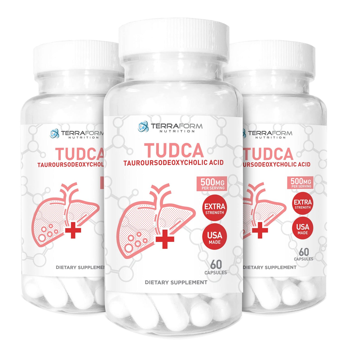 TerraForm Nutrition TUDCA 500mg Tauroursodeoxycholic Acid, 180 Capsules