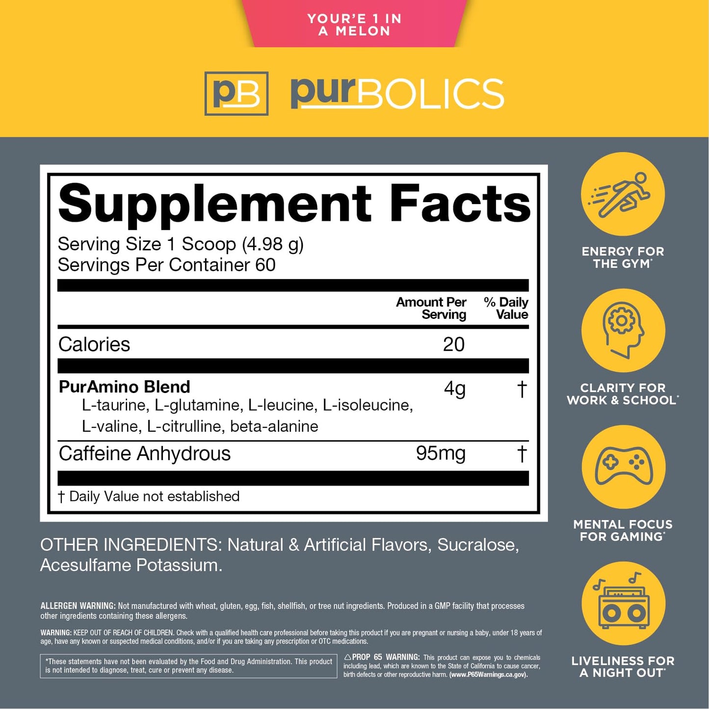 Purbolics Aminos + Energy Powder, 10.08 oz