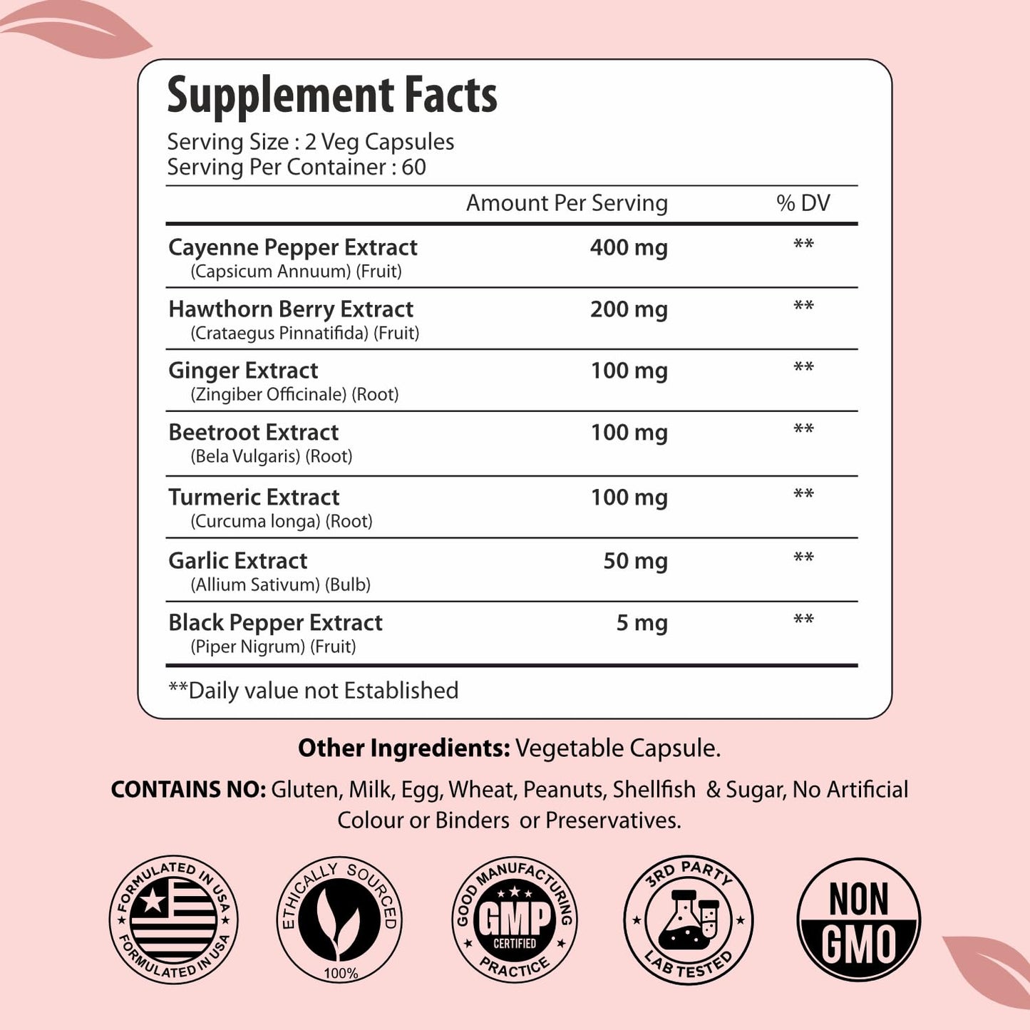 ForestVibe Cayenne Pepper Capsules with Hawthorn, Ginger, Beetroot, Garlic & Turmeric 7-in-1 Blend, 120 Capsules
