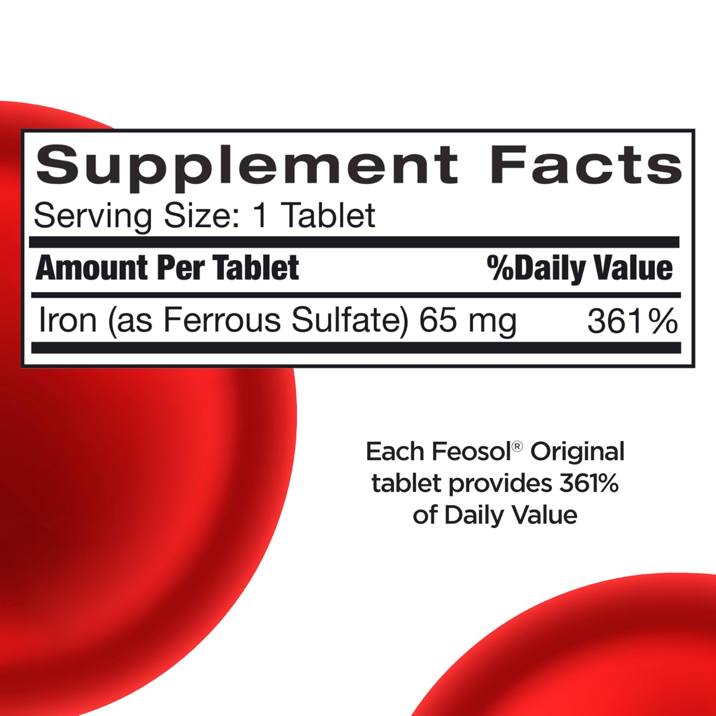 Feosol Original Iron Supplement Tablets 65mg 240 Count