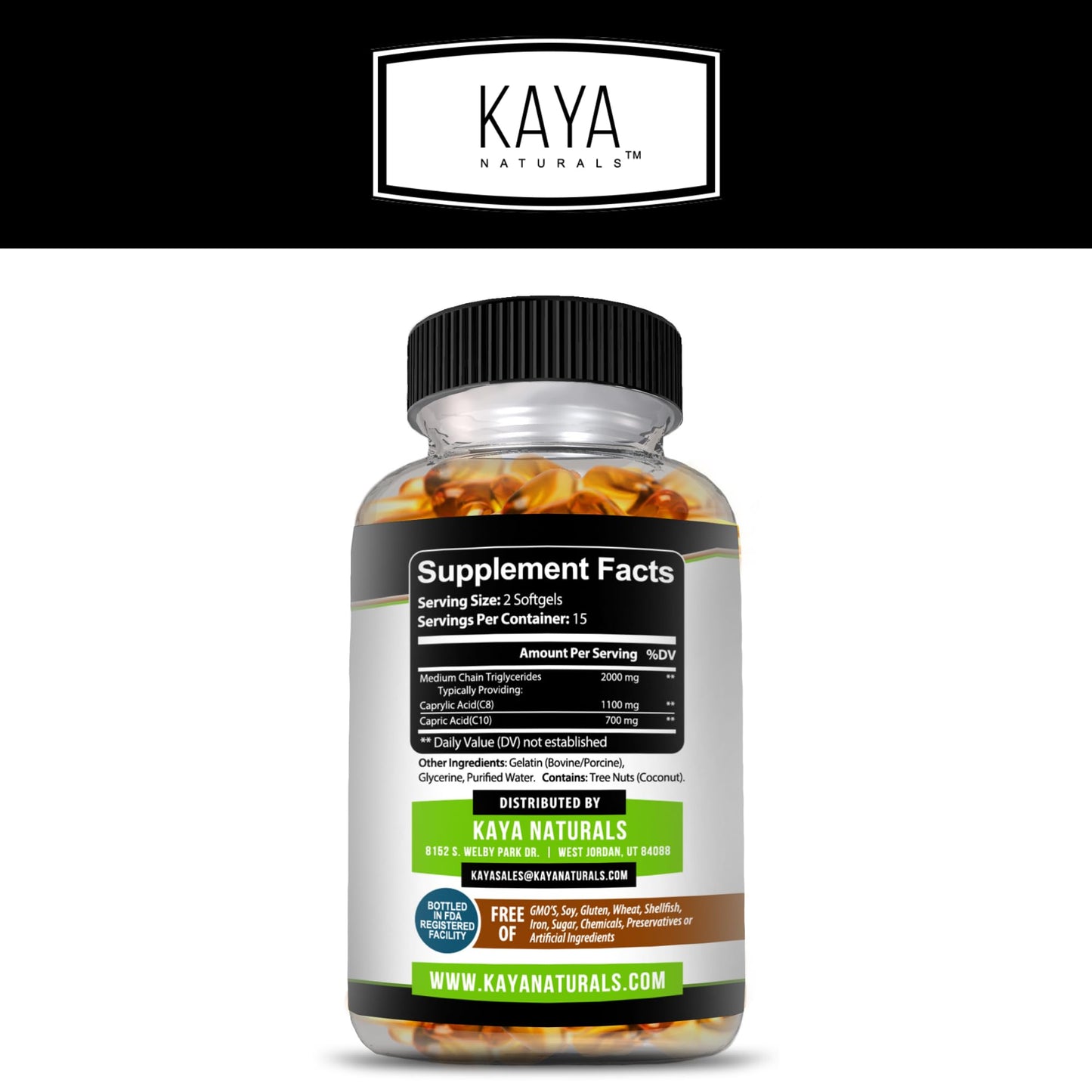 Kaya Naturals MCT Oil 2000mg Capsules 30 Count