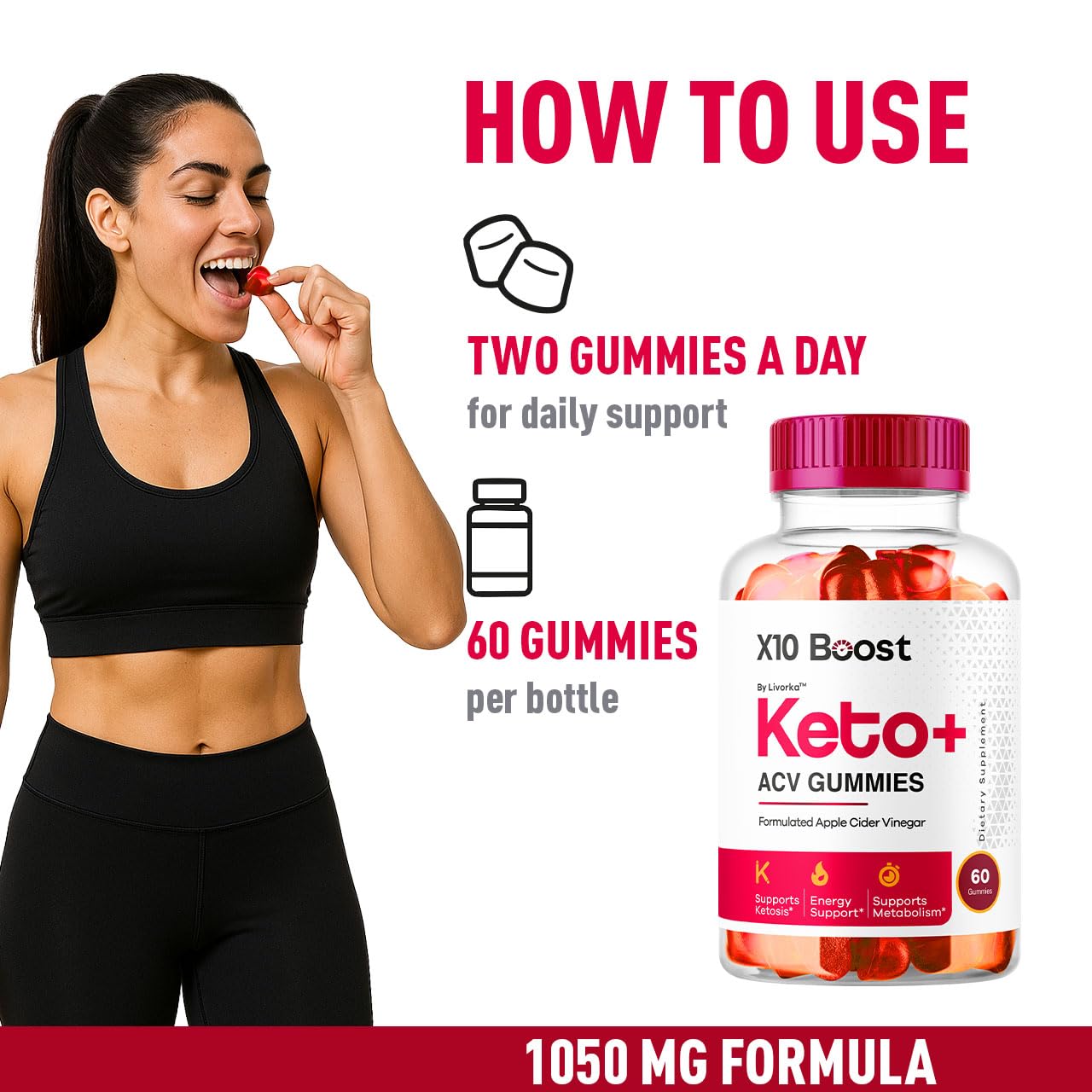 LIVORKA X10 Boost Keto ACV Gummies, 180 Gummies