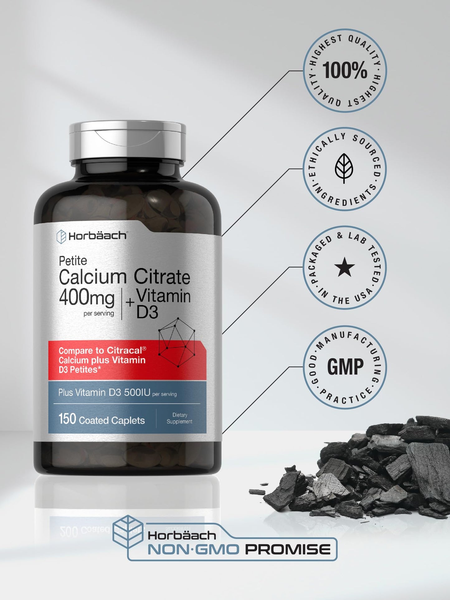 Horbäach Calcium Citrate 400mg with Vitamin D3 Caplets 150