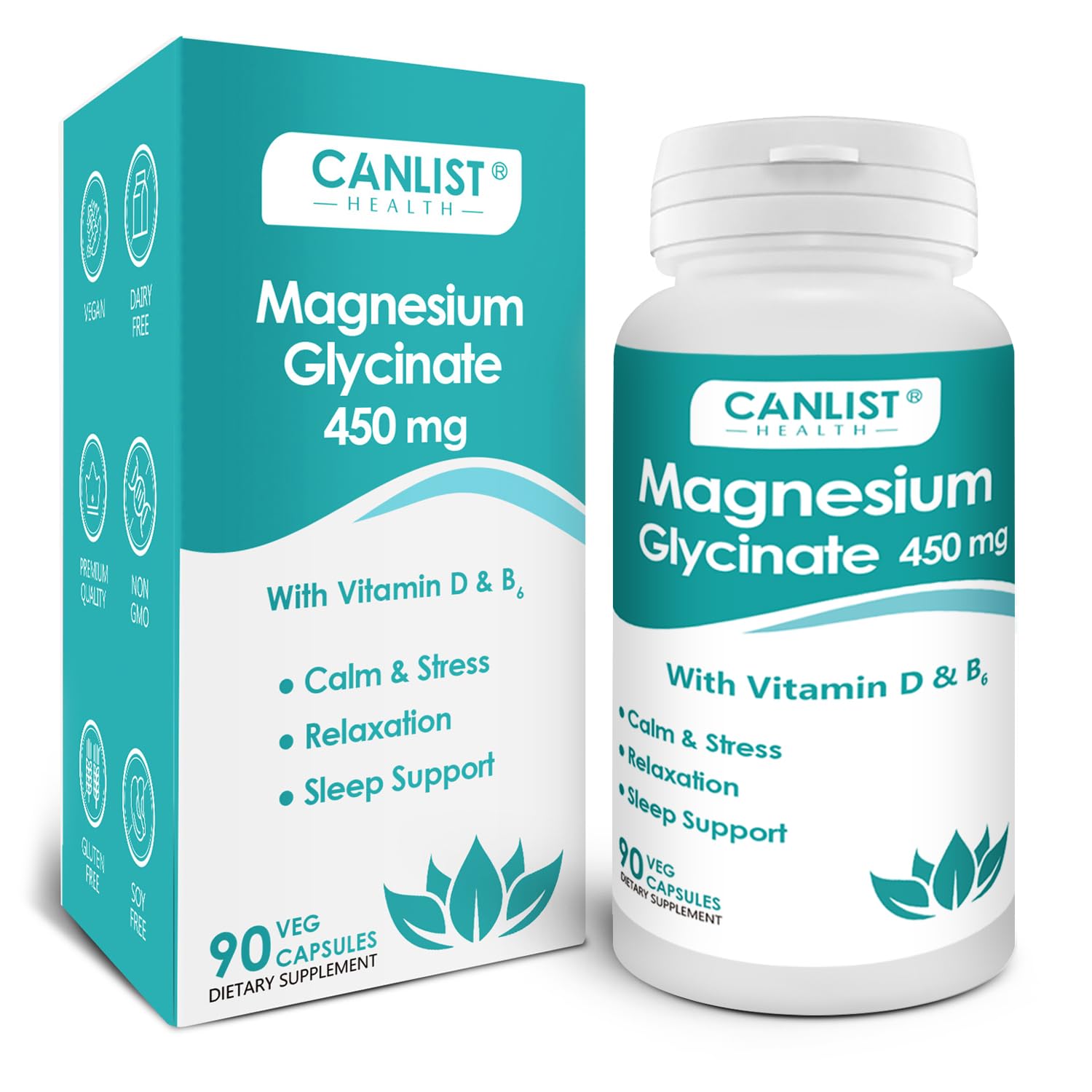 CANLIST Magnesium Glycinate Capsules 450mg, 90 Count