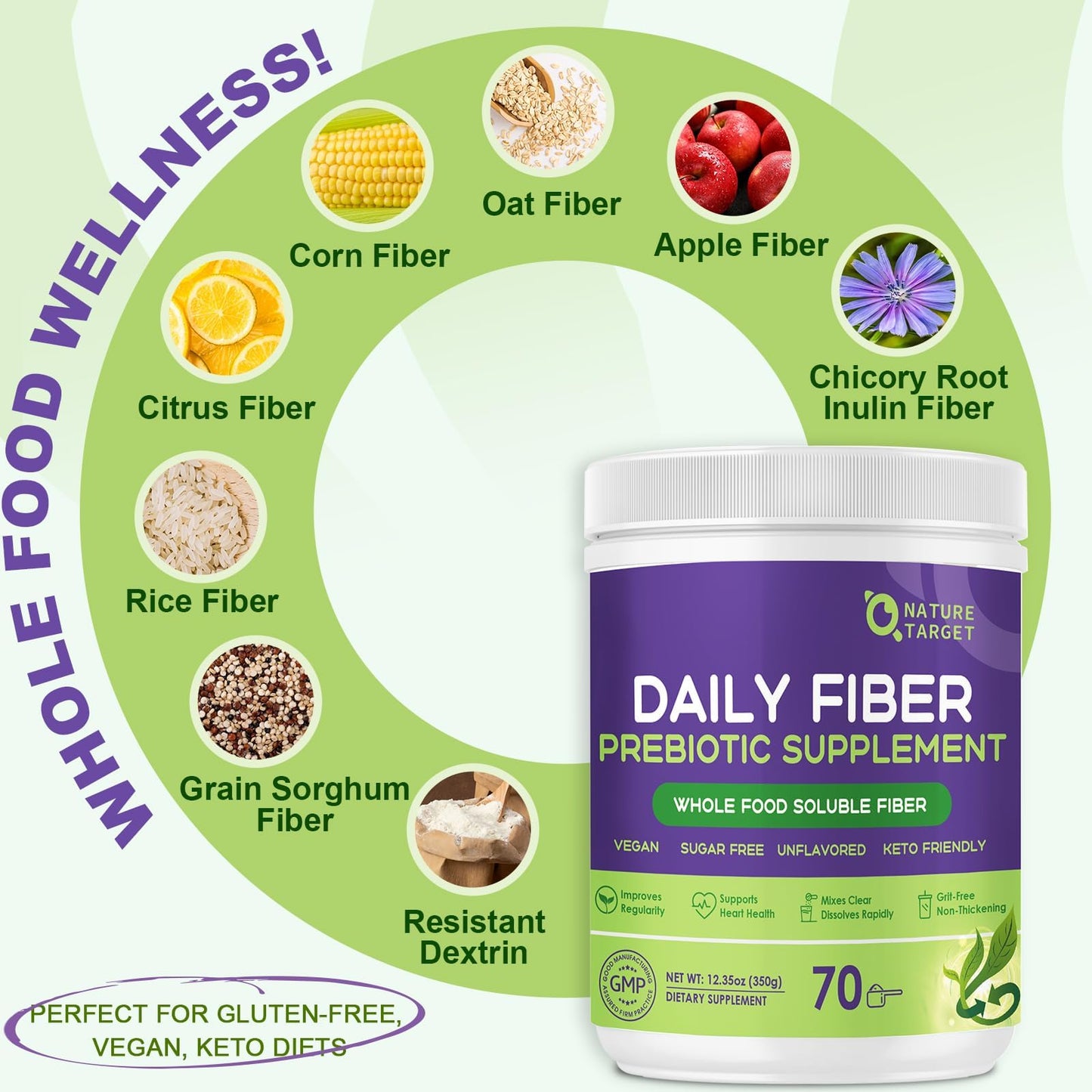 NATURE TARGET Soluble Fiber Supplement Unflavored Powder, 12.35 Ounce