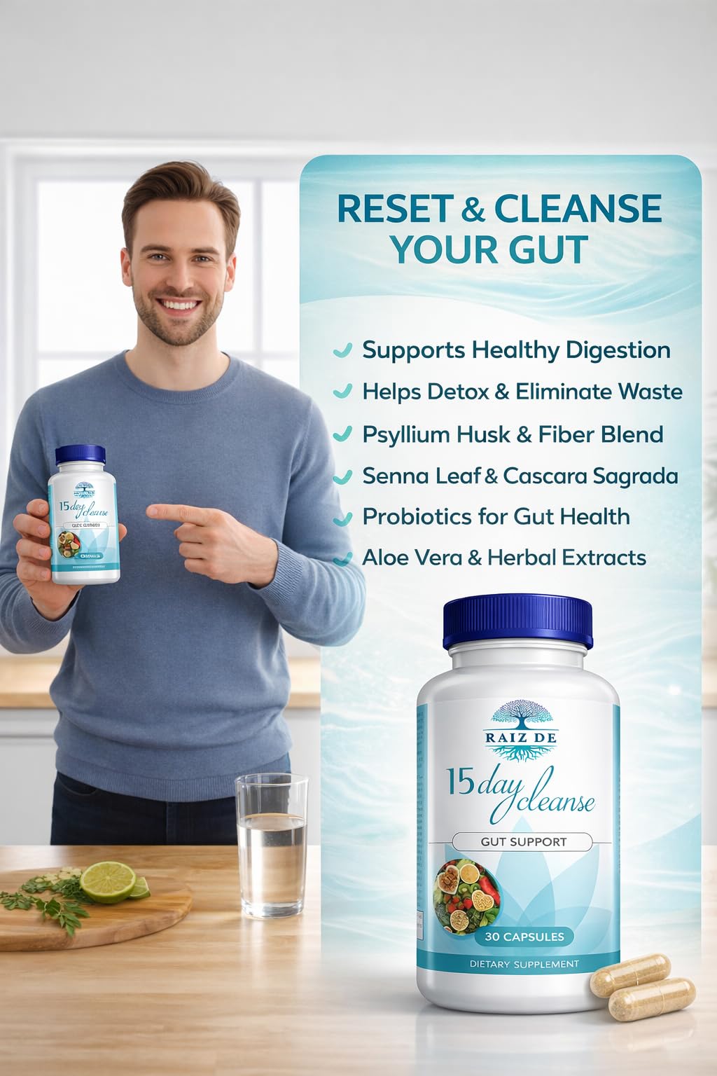 Raiz DE 15-Day Digestive Detox Gut Cleanse Capsule 30 Count