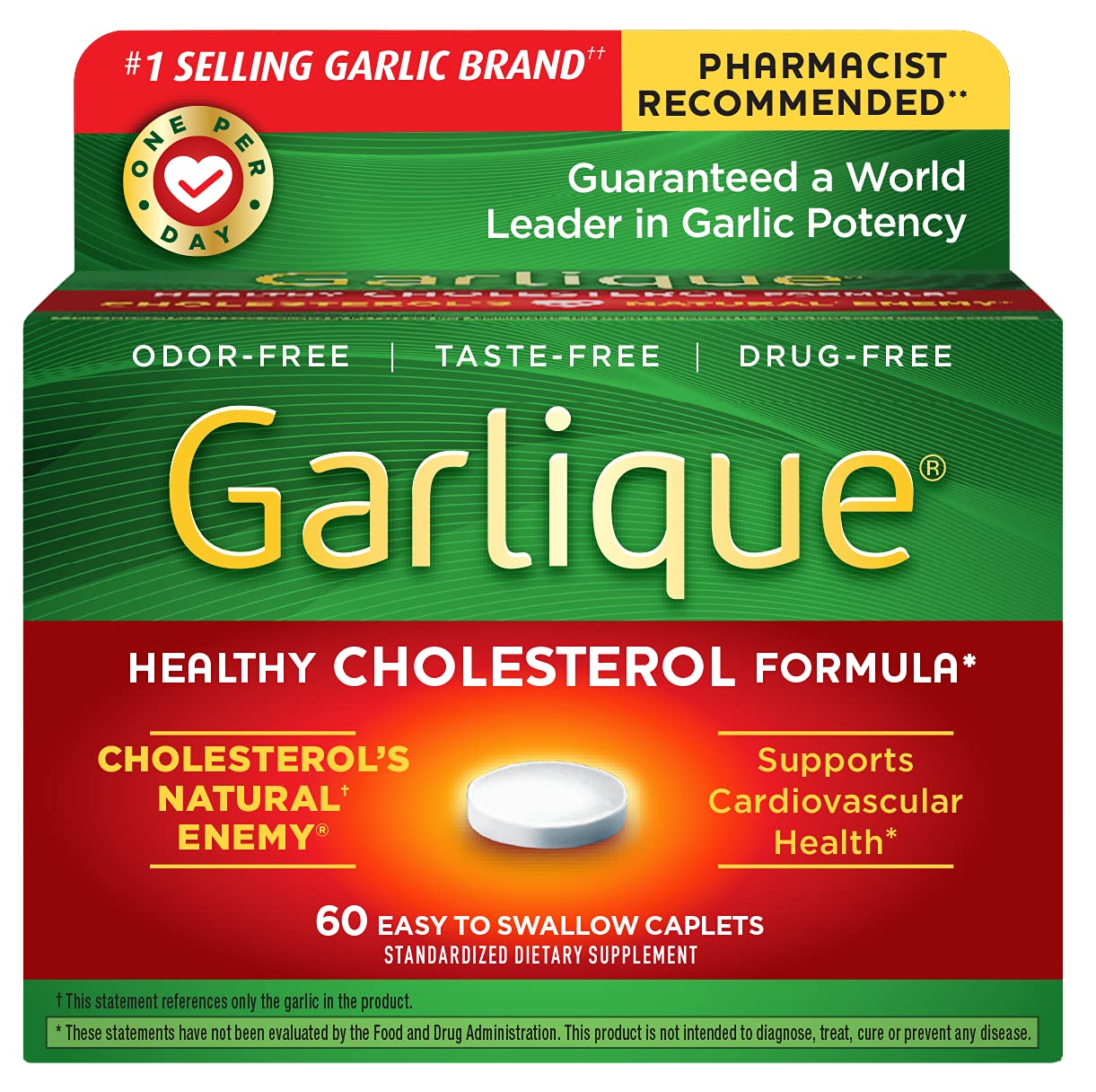 Garlique Healthy Cholesterol Formula with 5000 mcg of Allicin Enteric Coated Caplets Pack of 5